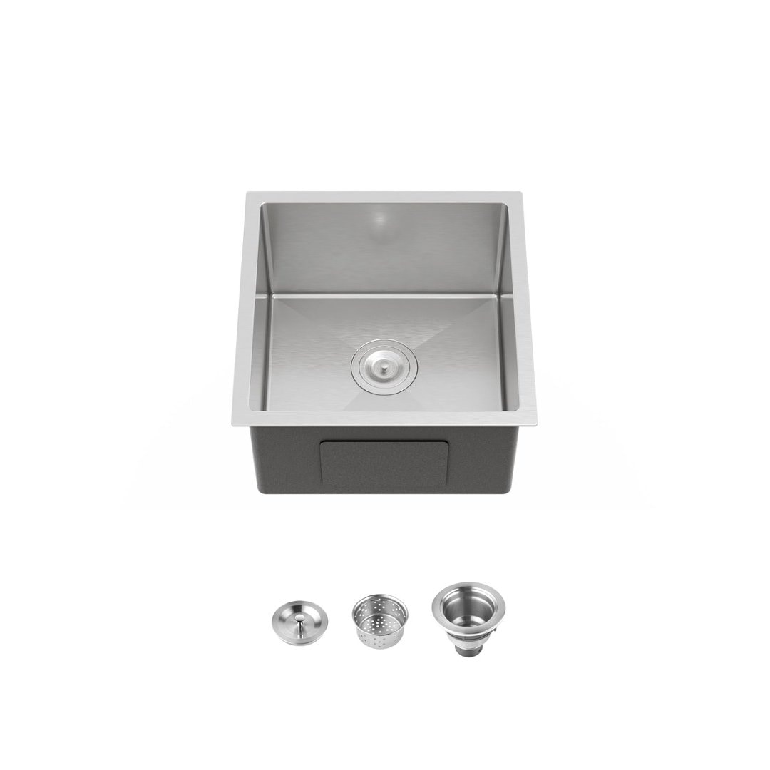 MiniEpic 18x18 Single Bowl Brushed Nickel Undermount Handmade Sink with Drain and Hook