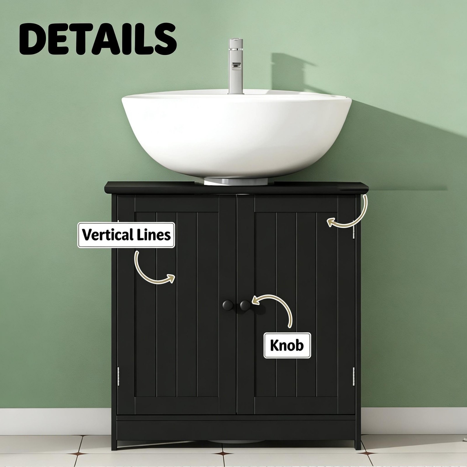 GlasFlength  23.5-Inch Modern Style Bathroom Under Sink Cabinet Pedestal Sink Storage Cabinet Space Saving Storage Unit for Bathroom Powder Room Laundry Room Black