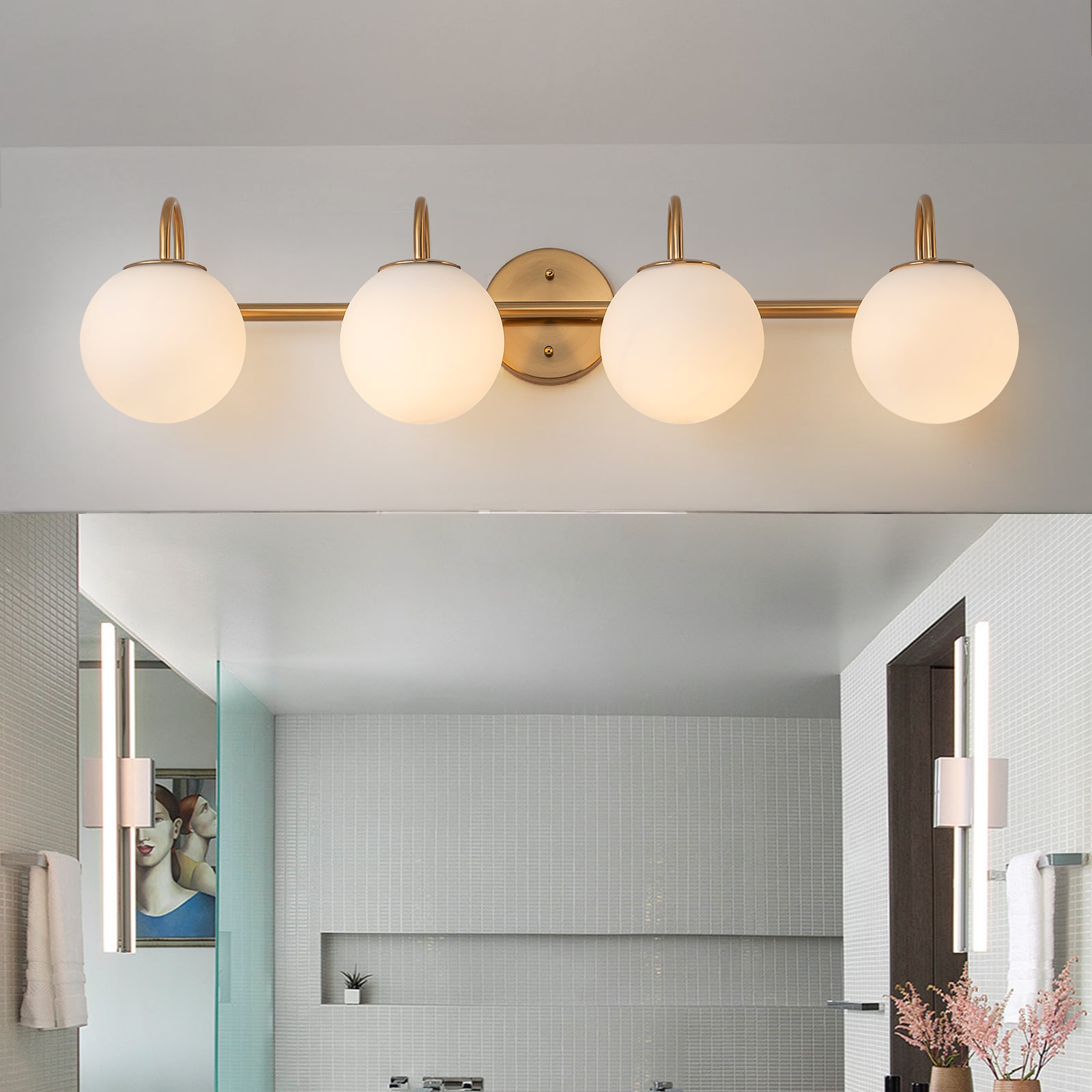 LLHZSY CL-1070823 31.5-in 4 -Light Gold Mid-century Vanity light