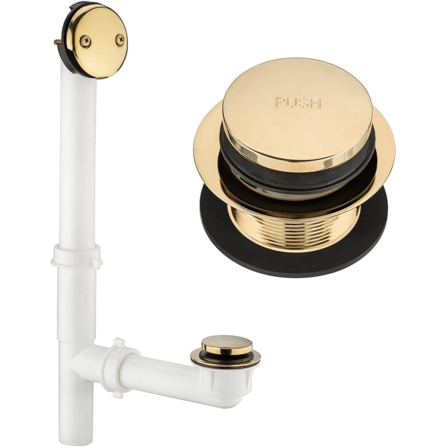Angel Sar Golden Tub Drain Kit with Touch-Toe Stopper and Overflow Faceplate for Bathtub