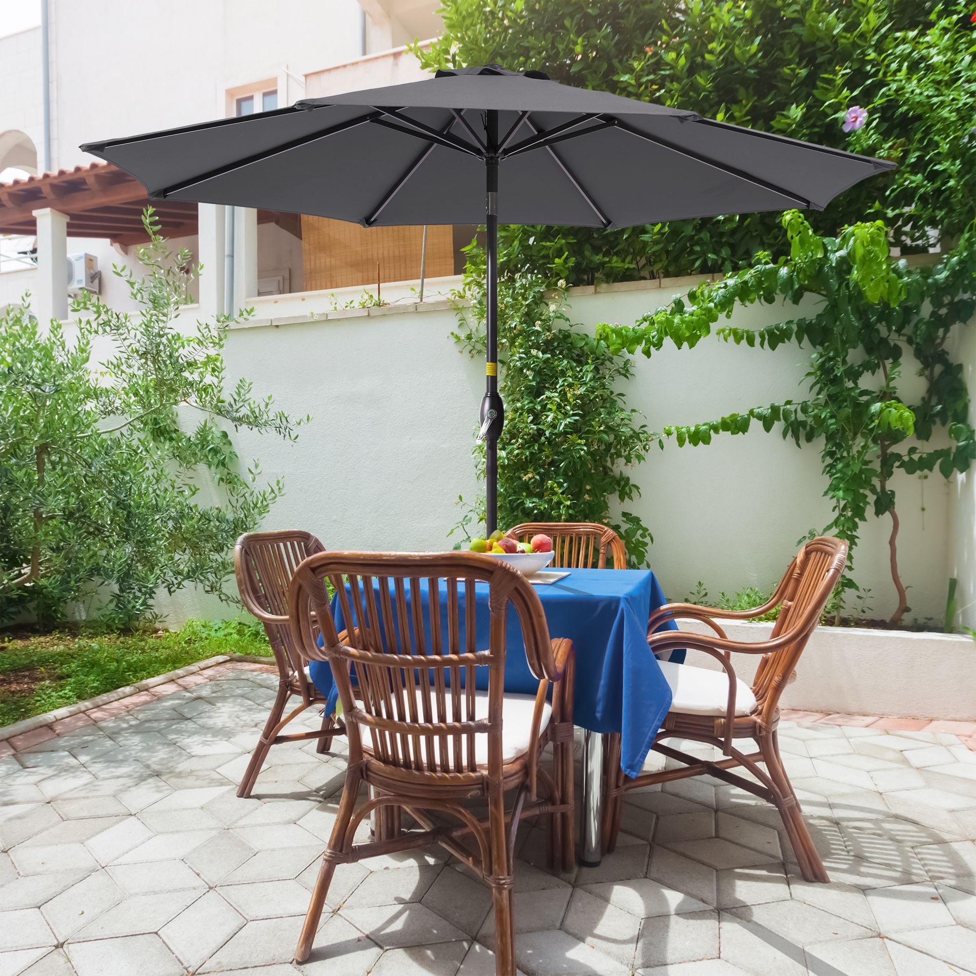 ACEGOSES LW-09A 9-Feet Steel Gray Push-button Tilt Market Patio Umbrella