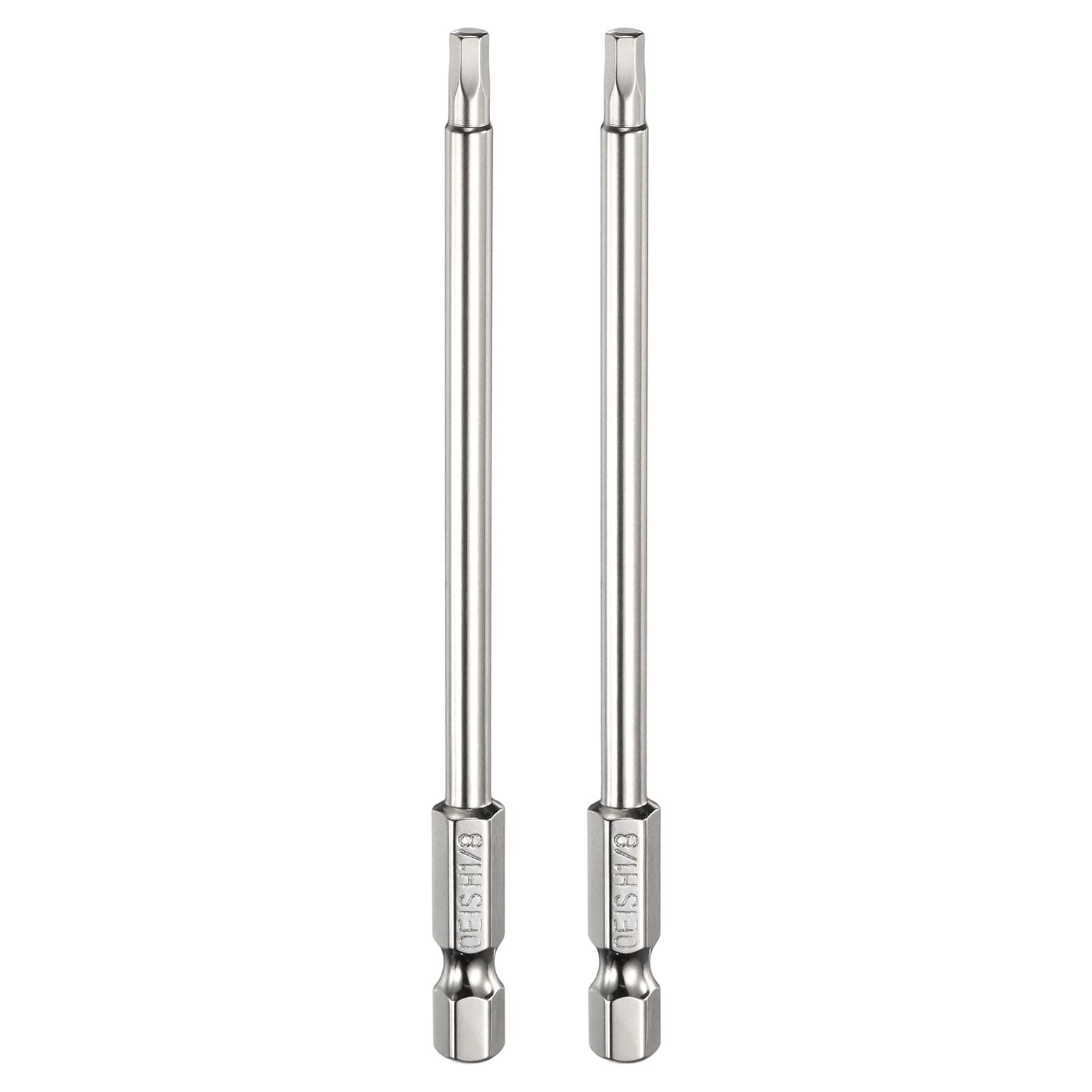 Harfington 2pcs H1/8 Hex Head Screwdriver Bit 1/8inch Flat Tip 1/4inch Hex Shank 4inch Long Magnetic Hexagonal Screw Drill Bit Wrench Chrome Plated Power Driver Socket
