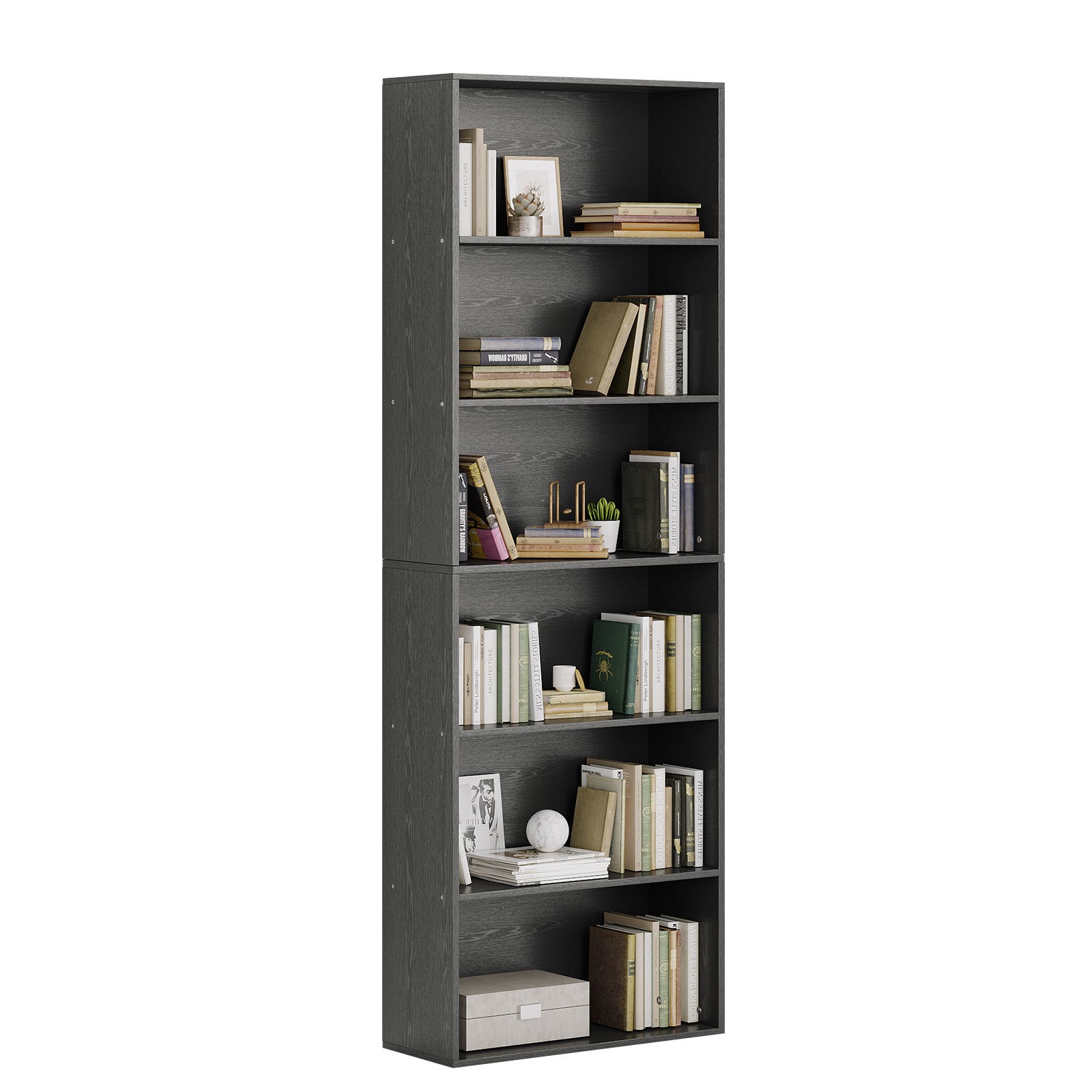 JEAREY JE-LXDRCL-WH-F Enduring Utility Black MDF 6 -Shelf Bookcase ( 23.6-in W x 70.8-in H x 9.5-in D ) Finished