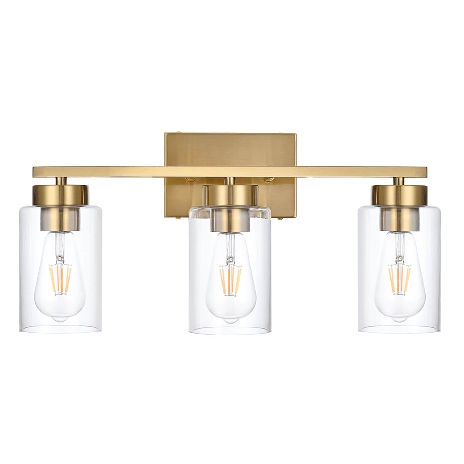 Aoibox  3 Light Brushed Gold Indoor Bathroom Vanity Light Clear Glass Shades Anti Rust Metal 17 8 x 10 In