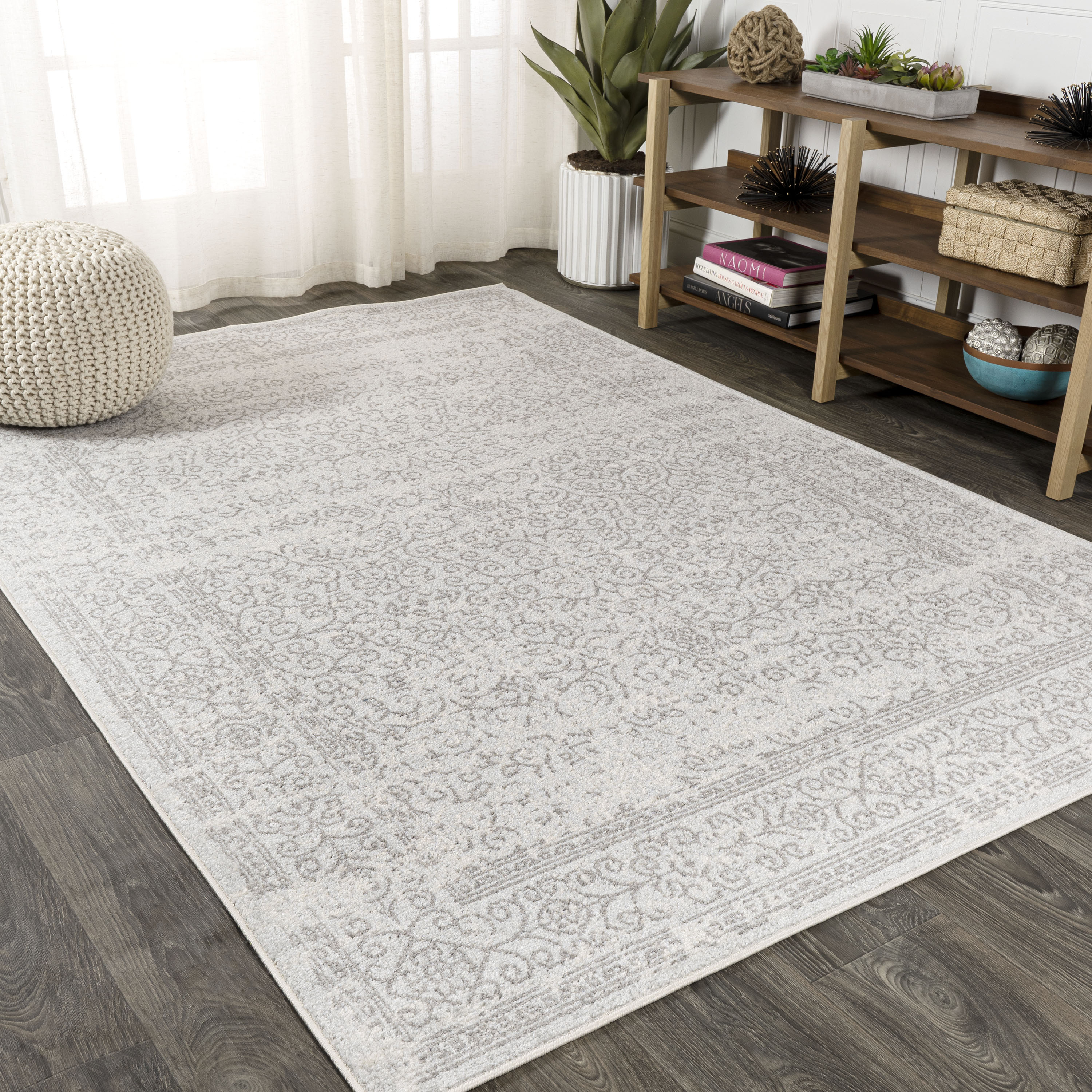 JONATHAN  Y BMF108D-8 Bohemian Flair Ferro Filigree 8 x 10 (ft) Loomed Polypropylene Gray/Dark Gray Rectangular Indoor Floral/Botanical Bohemian/Eclectic Area rug