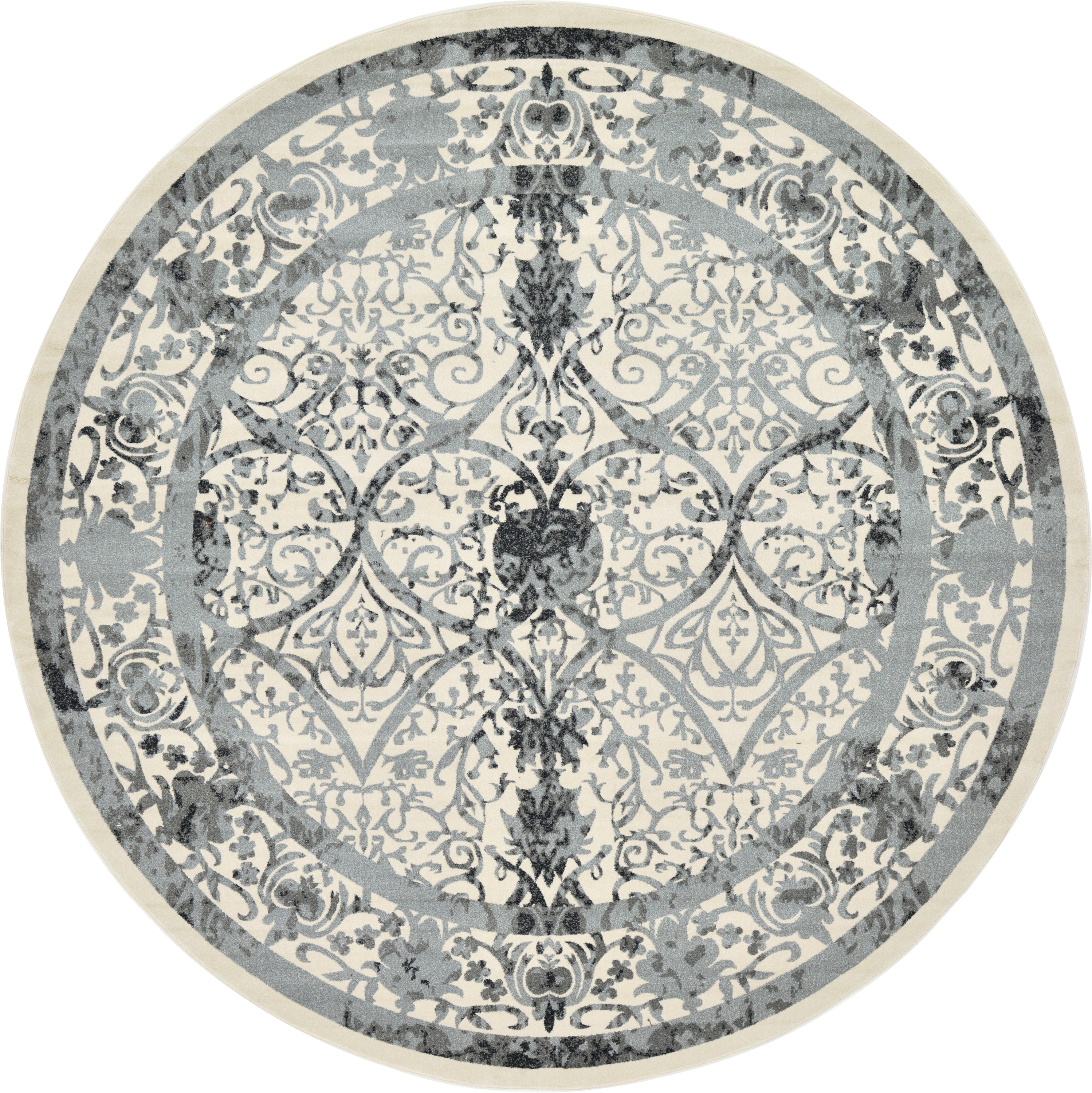 Unique Loom 3120562 Traditional La Jolla 12 x 12 (ft) Loomed Polypropylene Gray/Ivory Round Indoor Floral/Botanical Area rug