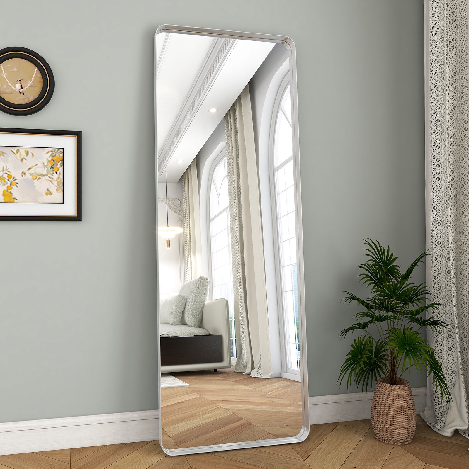 BEAUTYPEAK 30-in W x 70.9-in H Silver Framed Full Length Floor Mirror ...