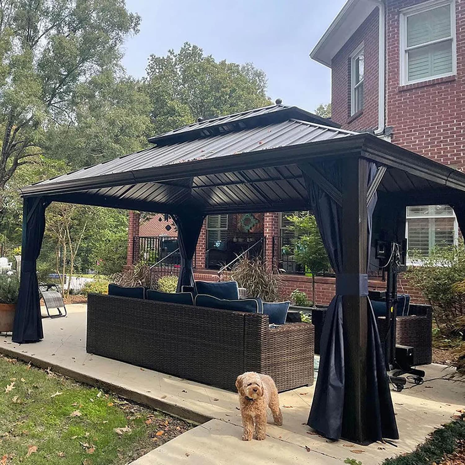PURPLE LEAF LSMHS1216DNB 16-ft x 12-ft Navy Blue Rectangle Gazebo with Hardtop Steel Roof (Screen Included)