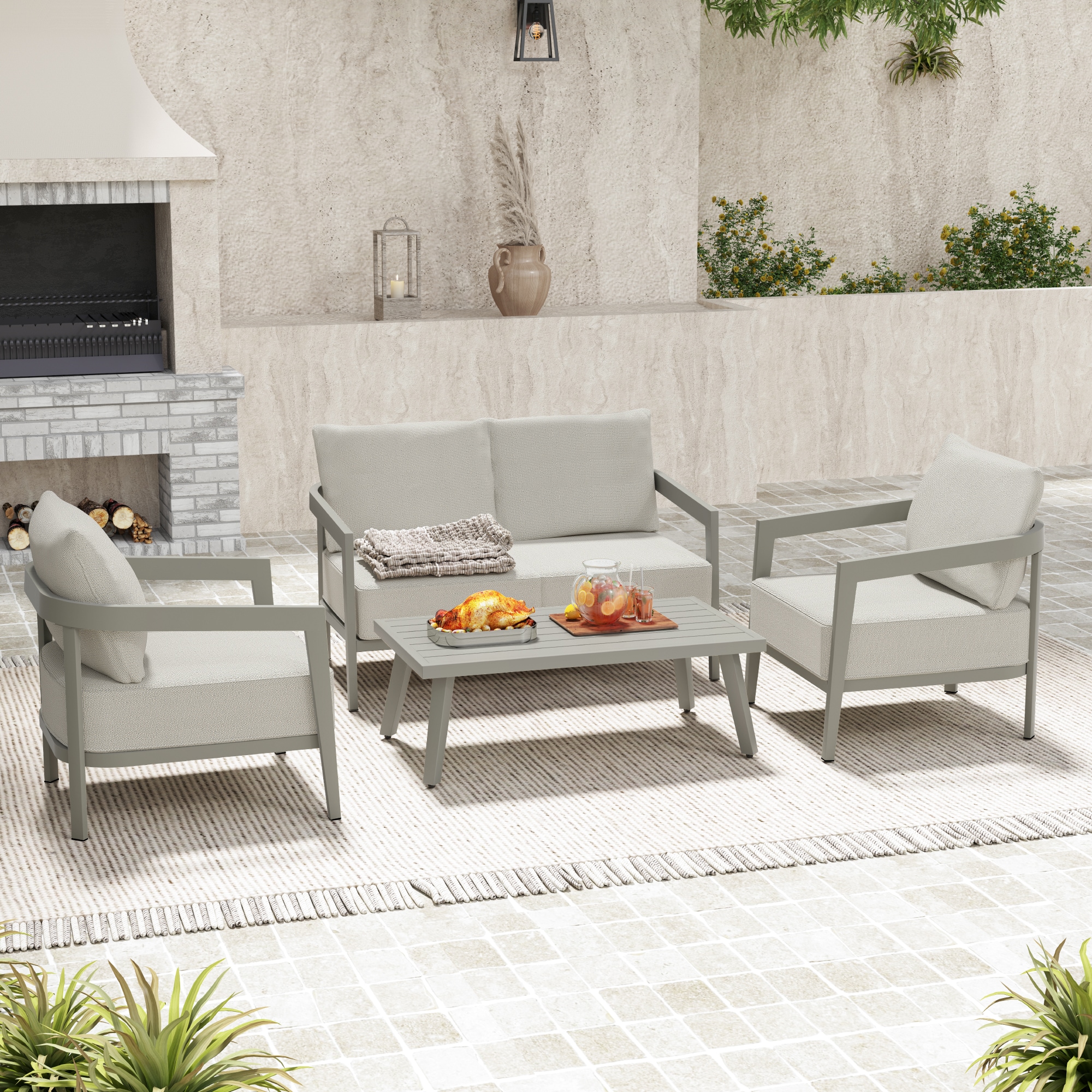  EL-SF4-GG-J1-WL3 4 -Piece Patio Conversation Set with Gray Cushions