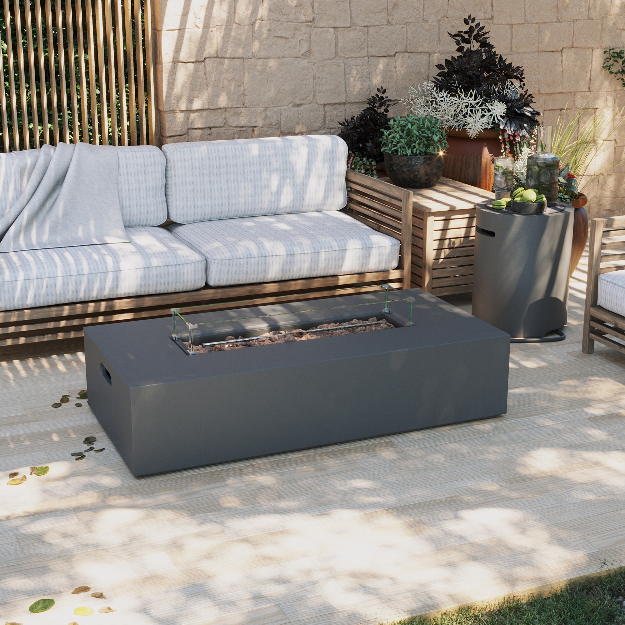 Patio Watcher 56S-CFX-BEIGE-GST 56-in W Gray Magnesium oxide Rectangle Liquid propane Fire pit table