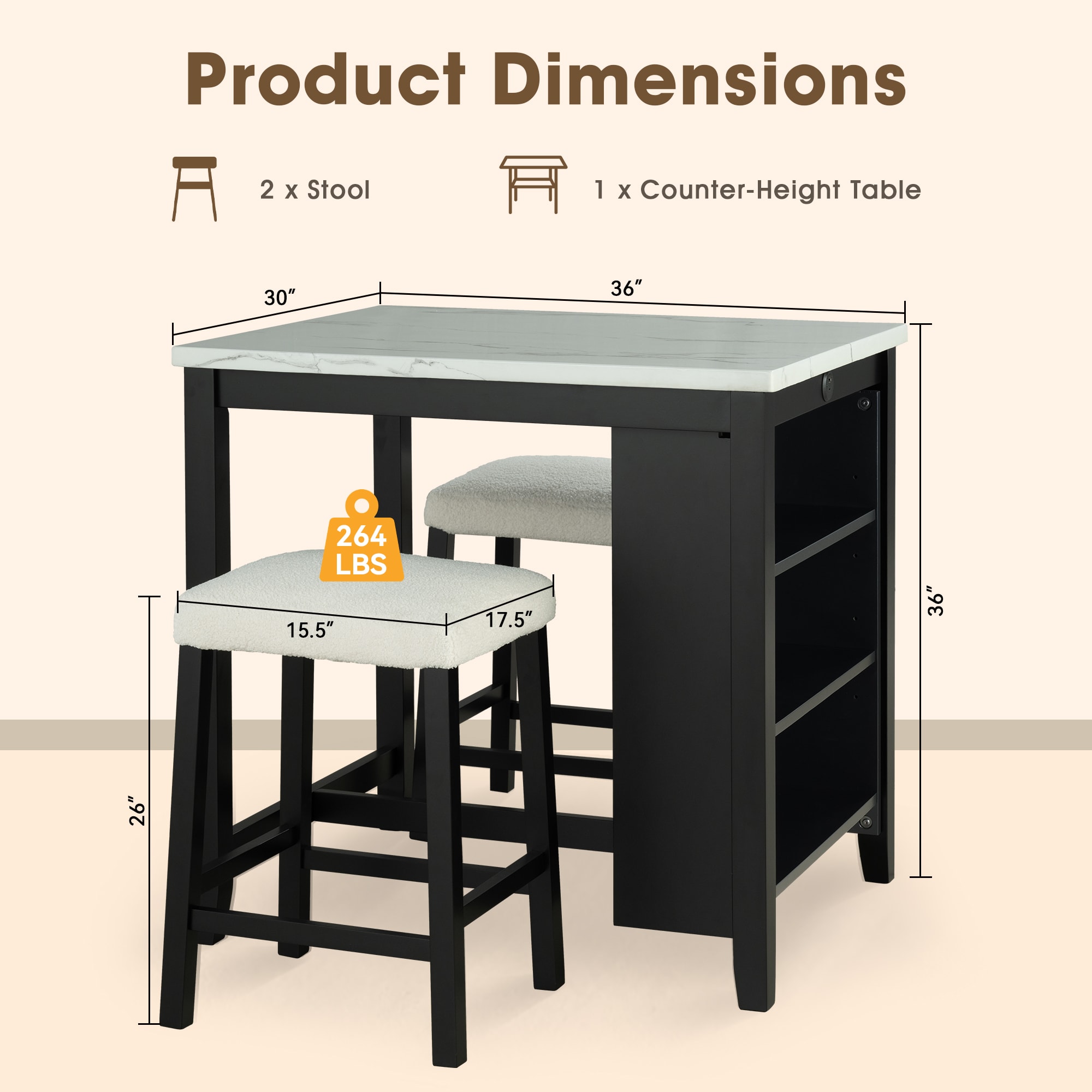 IHOMEadore MDSL3401BK-PT-3PK Dining-Sets - View #3
