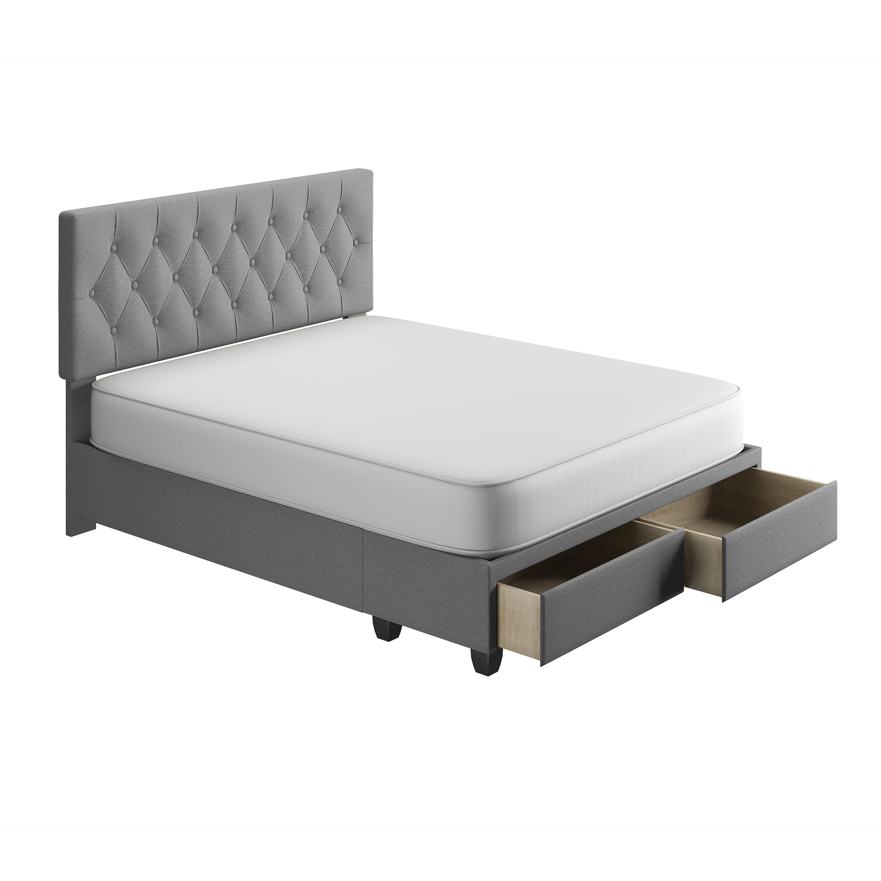 Anne Collection Grey Tufted Upholstered Queen Bed with Storage