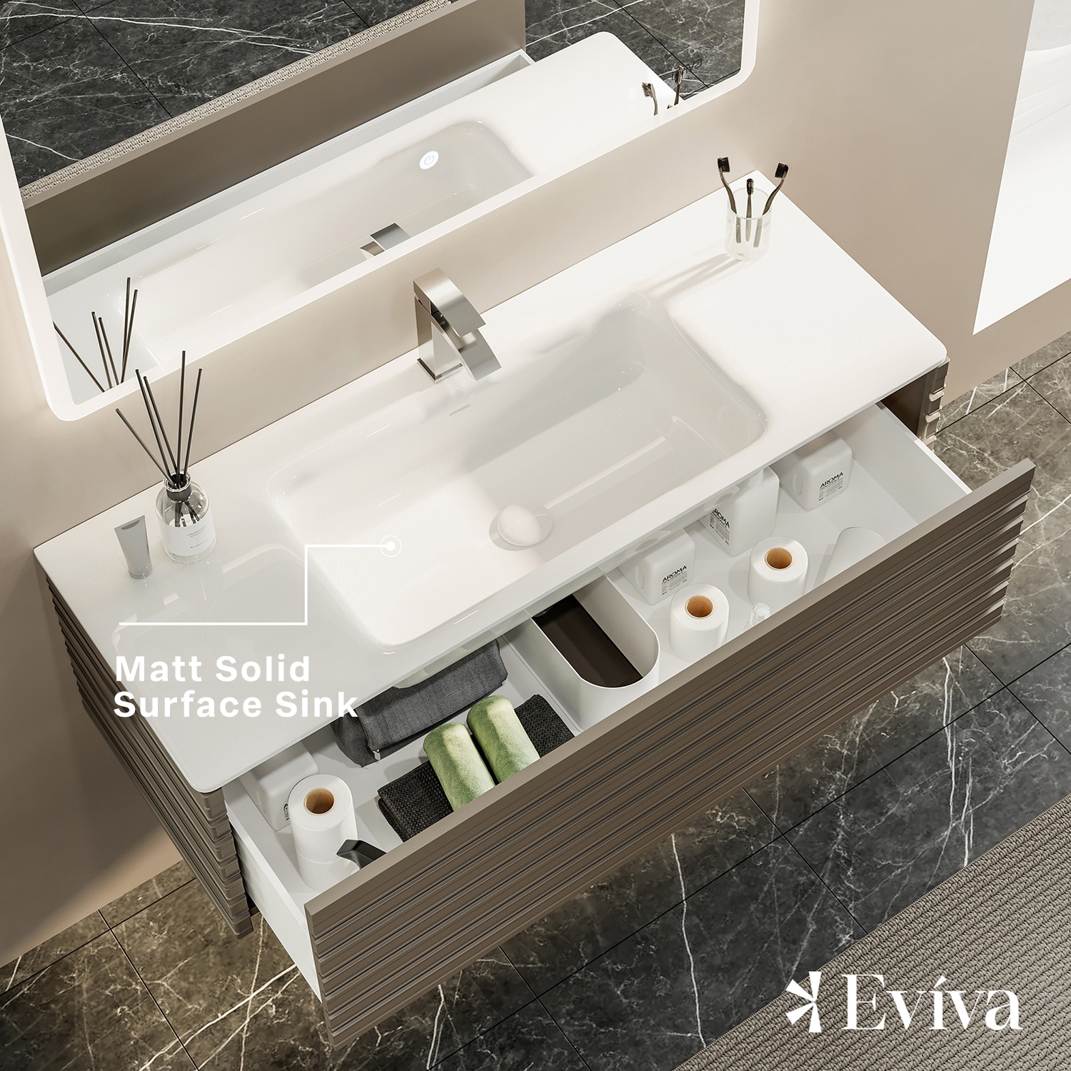 Smog Grey 42" Wall Mount Vanity with Integrated Sink