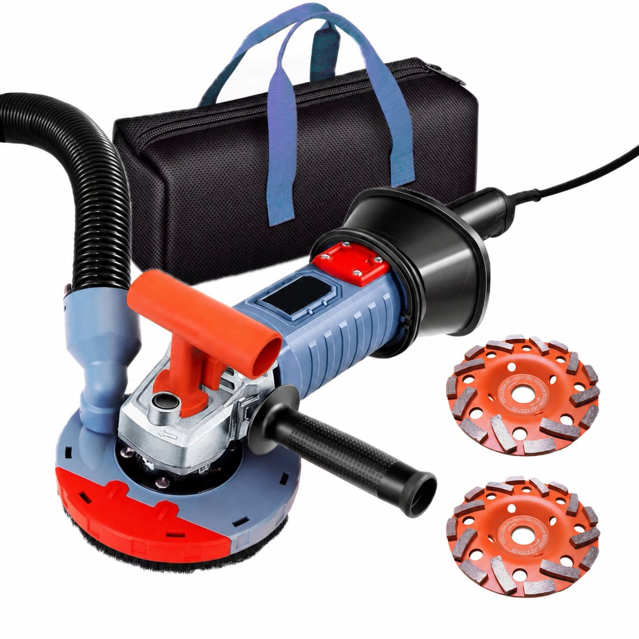 Ahfiwaso 5 Inch Concrete Grinder 1500W with Dust Extraction Shroud Diamond Cup Wheel and 2 Piece Grinding Wheel for Floor Carpet Vinyl Tile Adhesive #LAH0628H017
