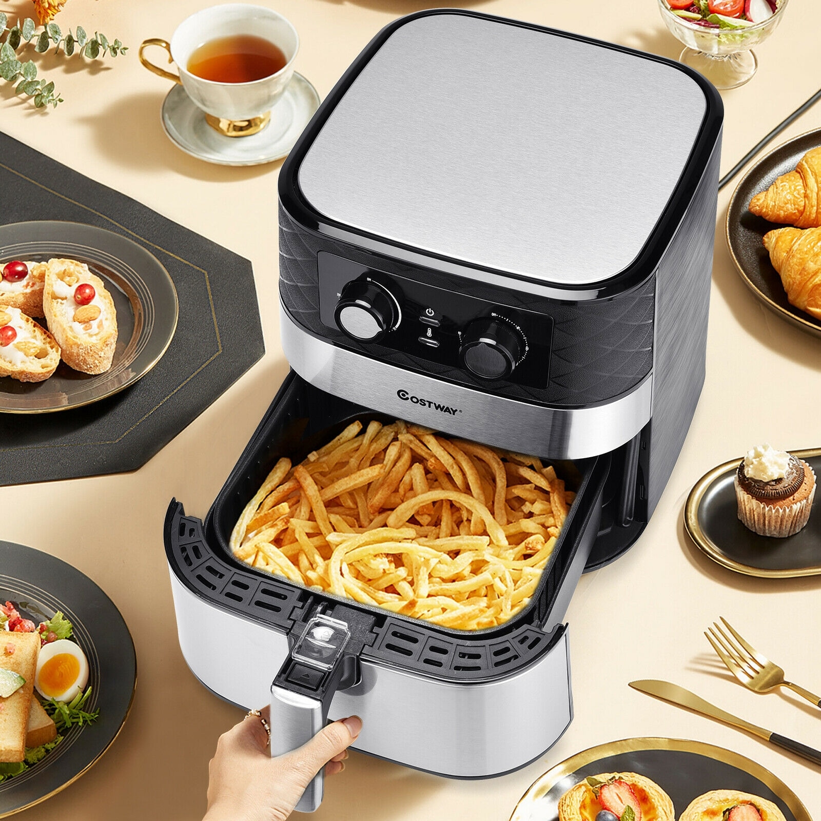 Hastings Home Air Fryer 3.7QT-Healthy Oil-Free Electric Cooker with Timer  and Temperature Control, Non-Stick Removable Basket, Black in the Air Fryers  department at