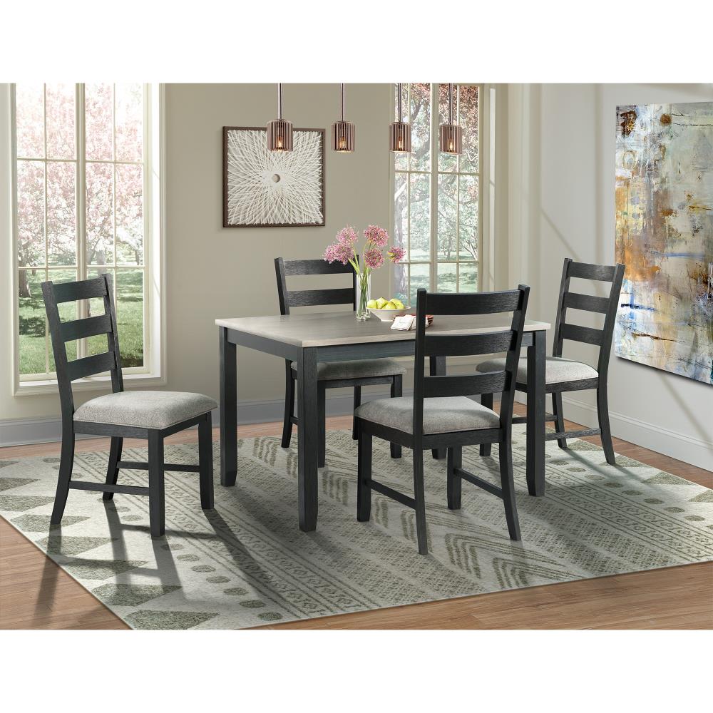 5-piece Compact Round Dining Set Home Living Room Furniture Walnut/Black Faux Leather
