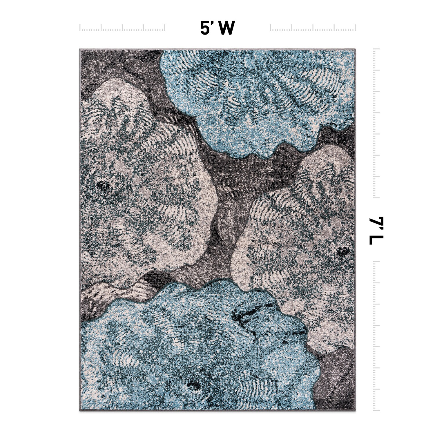 Blue and Gray Floral Synthetic 5' x 7' Area Rug