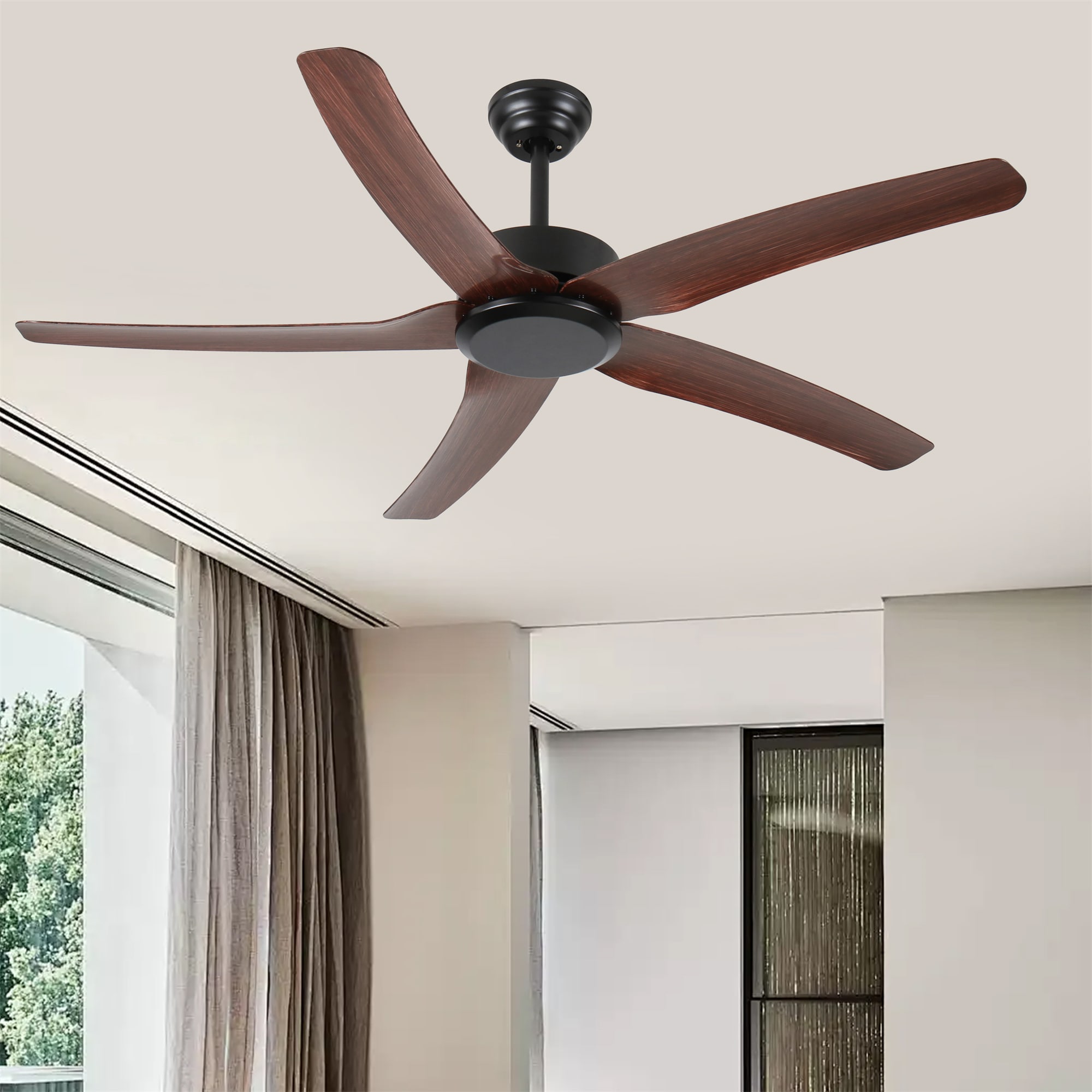 BABOOM BOM-316109-OR Reversible DC Motor Ceiling Fan 52-in Brown with ABS Blades Ceiling Fan Without Light - Remote Included ( 5 -Blade )