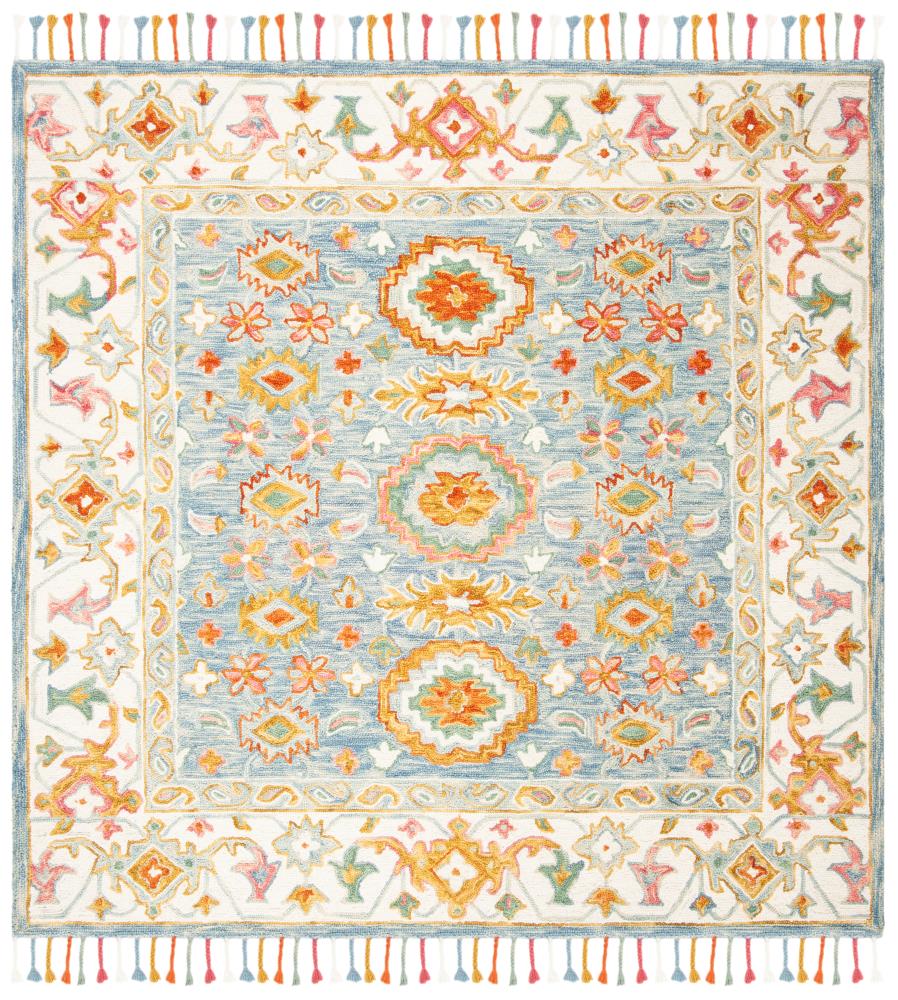 Safavieh APN117M-7SQ Aspen Ajax 7 x 7 (ft) Tufted Wool Blue/Ivory Square Indoor Floral/Botanical Bohemian/Eclectic Area rug