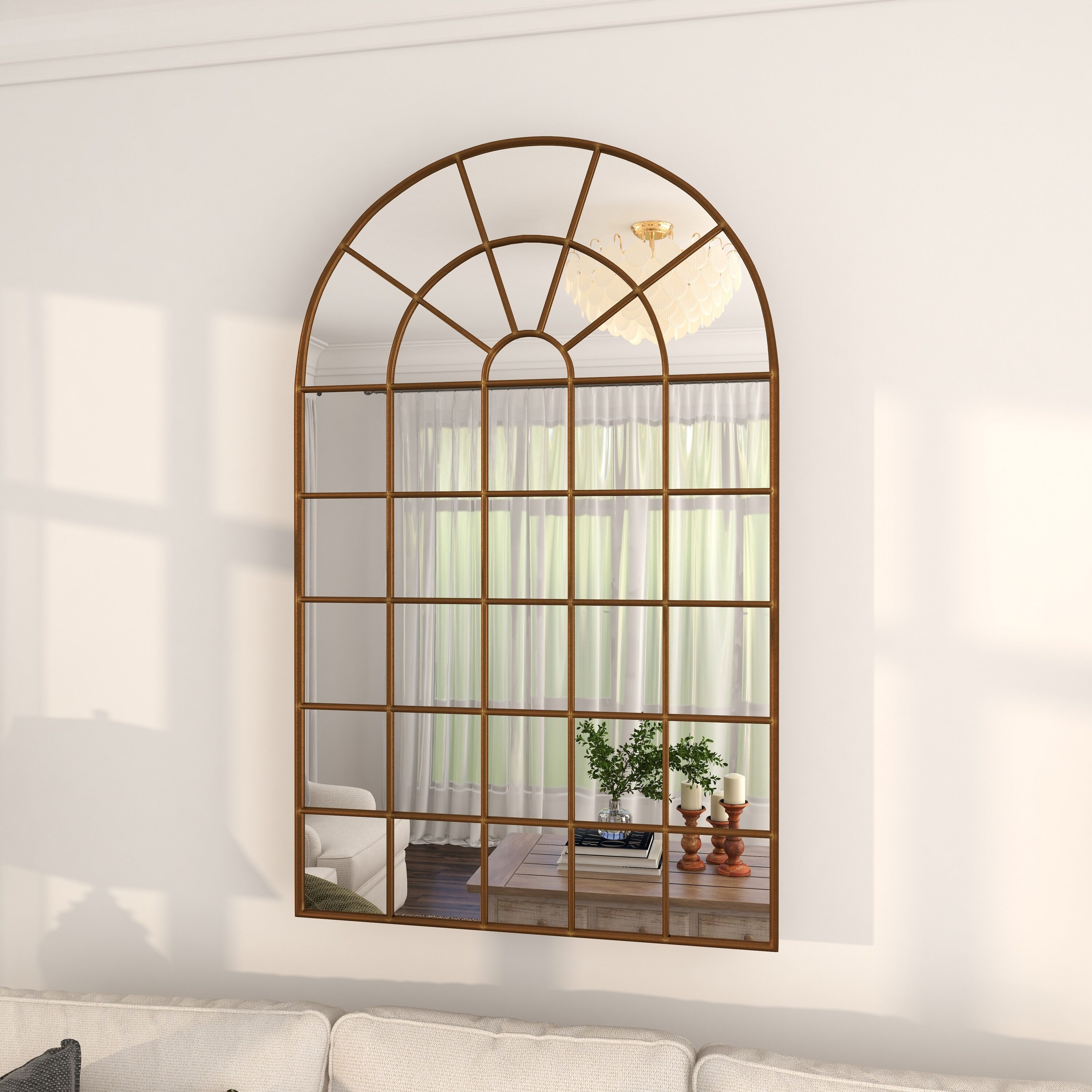 Bronze Arch Windowpane Full Length Wall Mirror