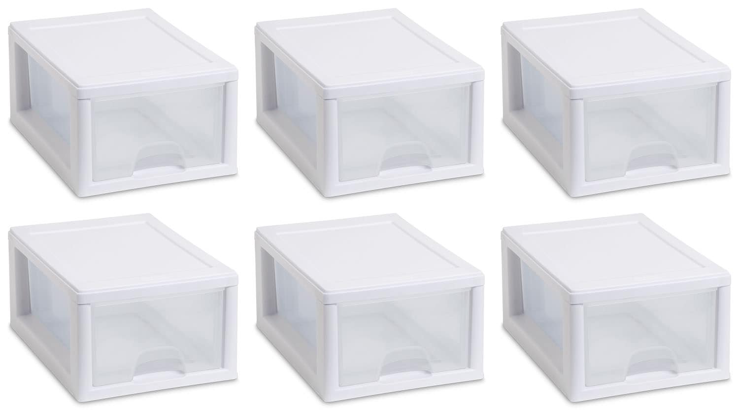 Sterilite 27 Qt Stacking Storage Drawer, Stackable Plastic Bin Drawer to  Organize Shoes and Clothes in Home Closet, White with Clear Drawer, 12-Pack