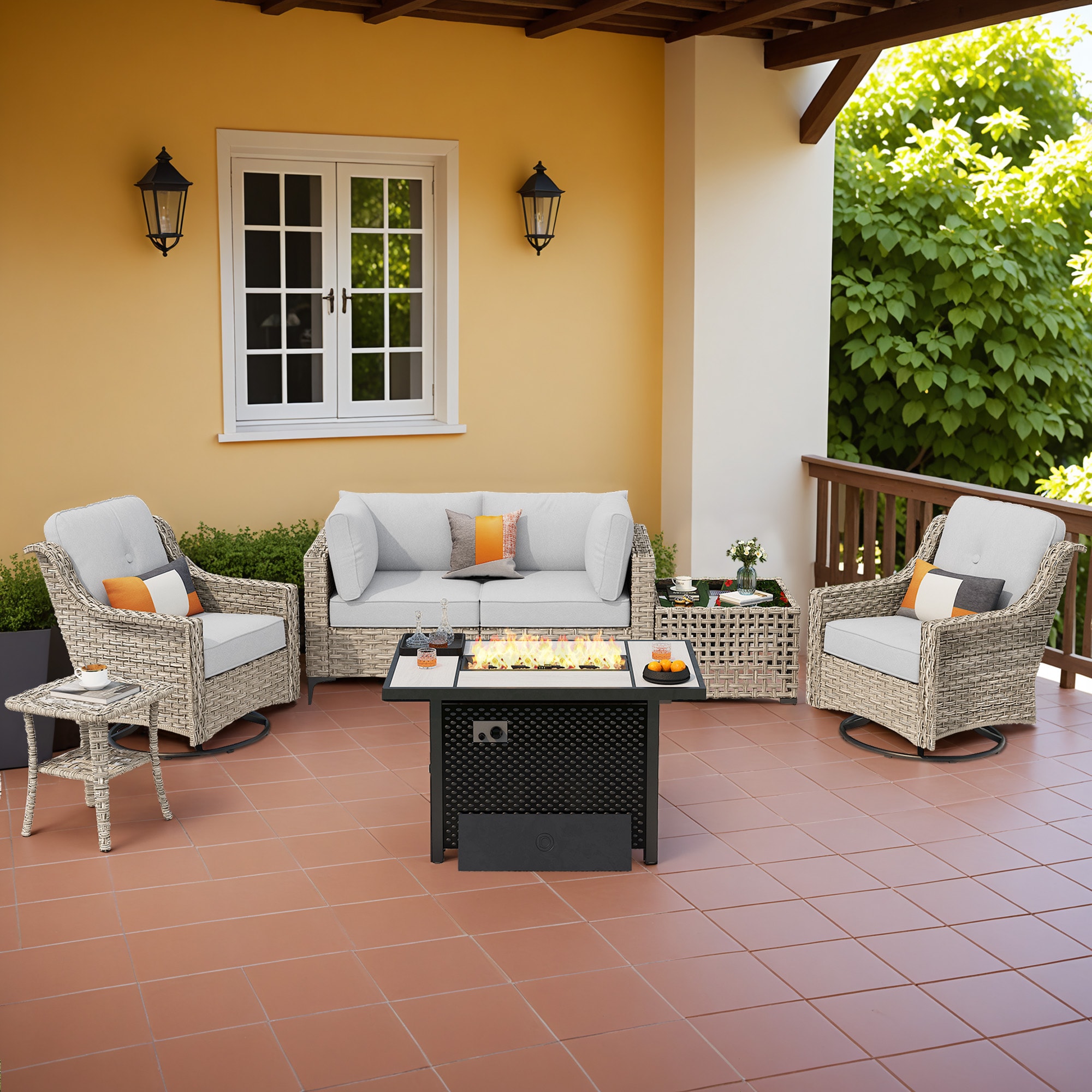 ALTRIGUS 6L-CFP03-YZSKT407-AL 7 -Piece Wicker Patio Sofa Conversation Set with Light Gray Cushions
