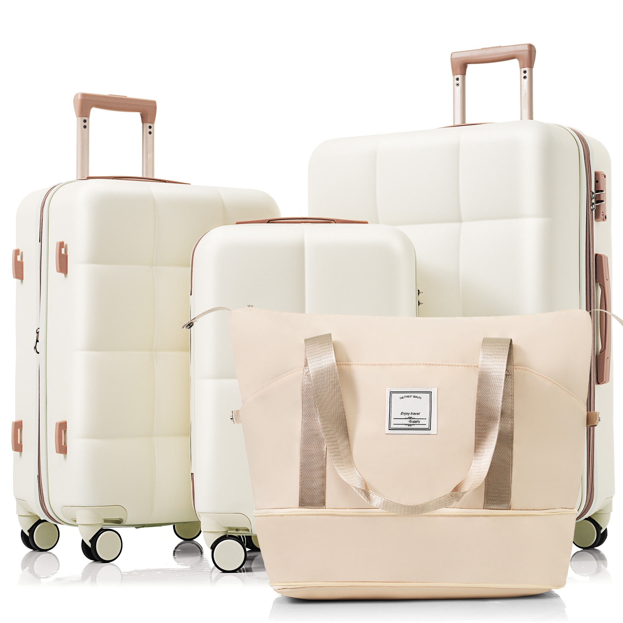 SINOFURN SYD9600006BG 20x12.5x25.9 Beige + Gold Plastic Hardshell Suitcase set 4 -Bag