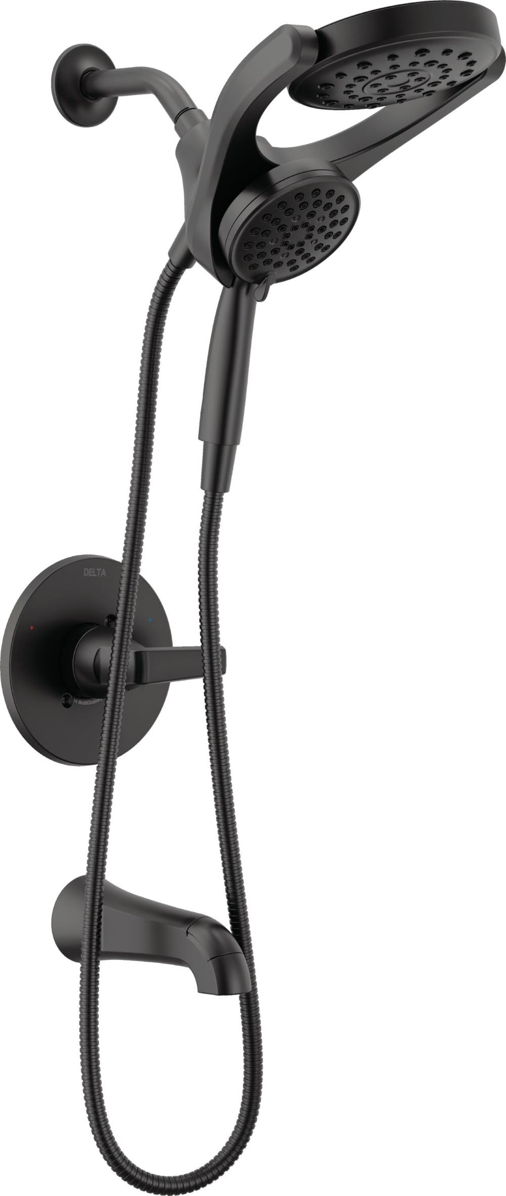 Delta 144832-BL-HR Sparrow Matte Black 1-handle Multi-head 7.88-in Round Bathtub and shower Faucet with Valve