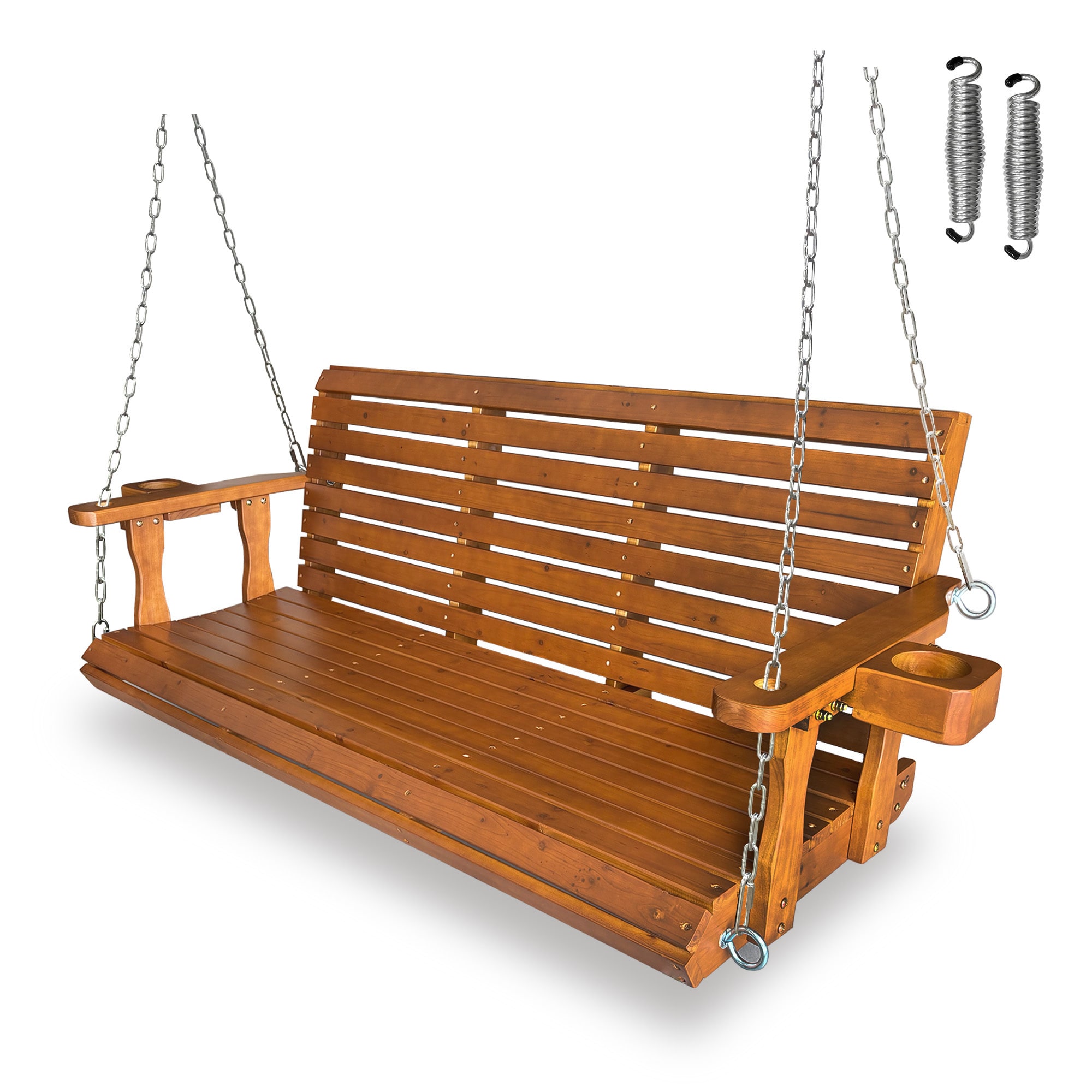 Fortune Candy PSX005LX 5 FT Extra Large 3-Seater Wooden Porch Swing Bench Swing with Cupholders and Hanging Chains