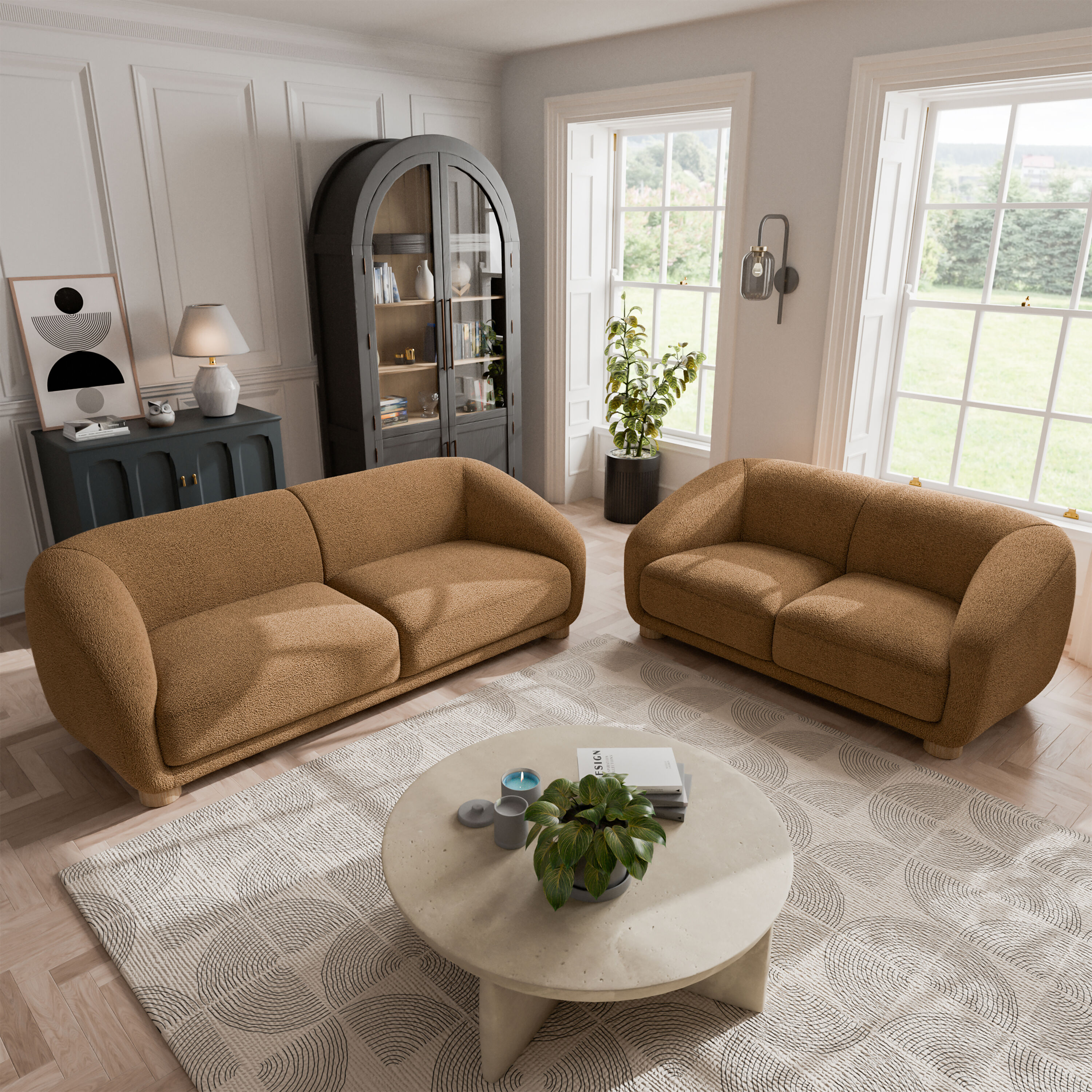 Furniture of America IDF-61006BR-2PC Waxley Modern Boucle Brown Living Room Set