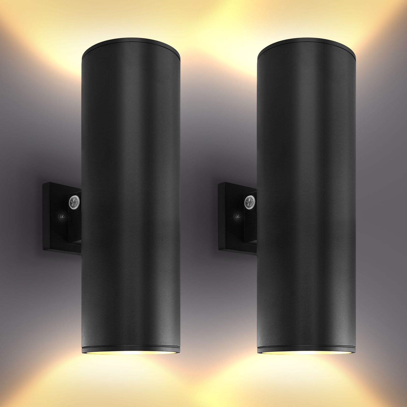 Luxrite - Xterior Outdoor LED Wall Lights 2 -Pack 8.23-in H Matte Black Hardwired Dusk to Dawn In...