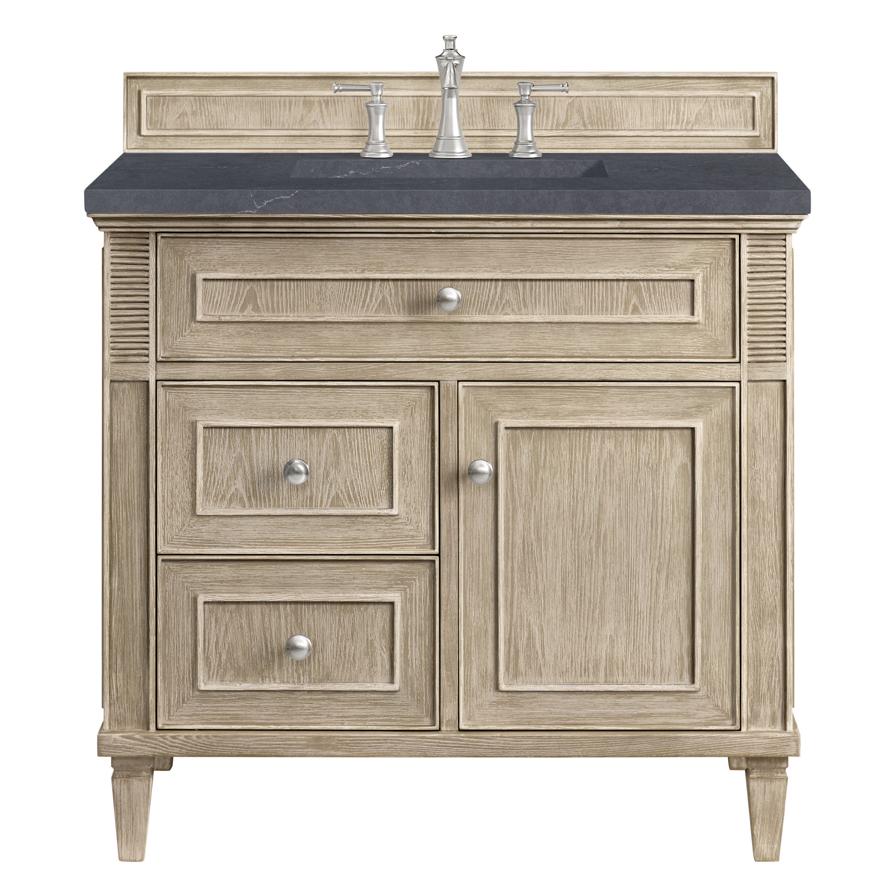 James Martin Vanities 424-V36-WWO-3CSP Lorelai 36-in Whitewashed Oak Undermount Single Sink Bathroom Vanity with Charcoal Soapstone Quartz Top