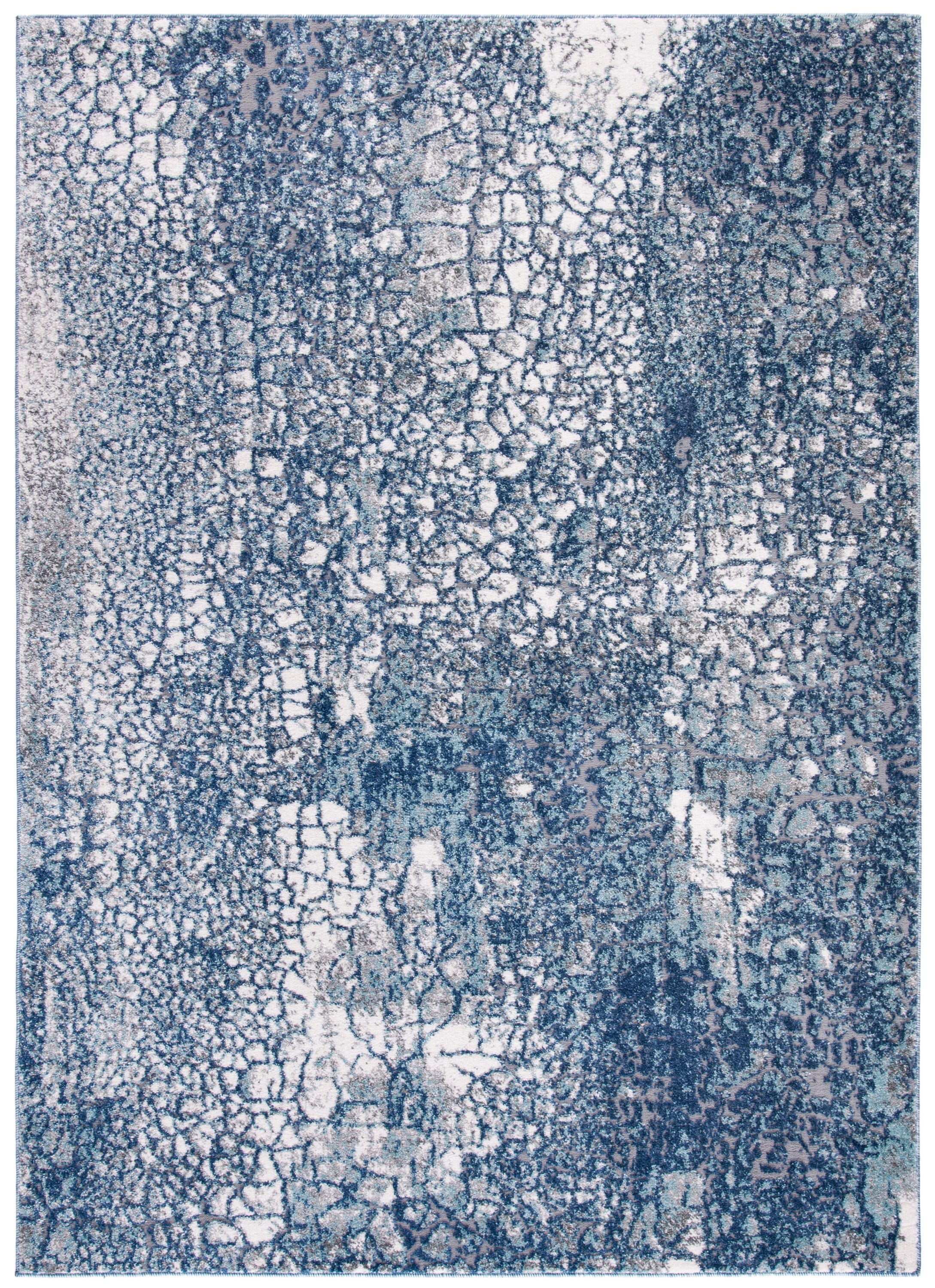 Navy and Gray Abstract Synthetic Rectangular Area Rug