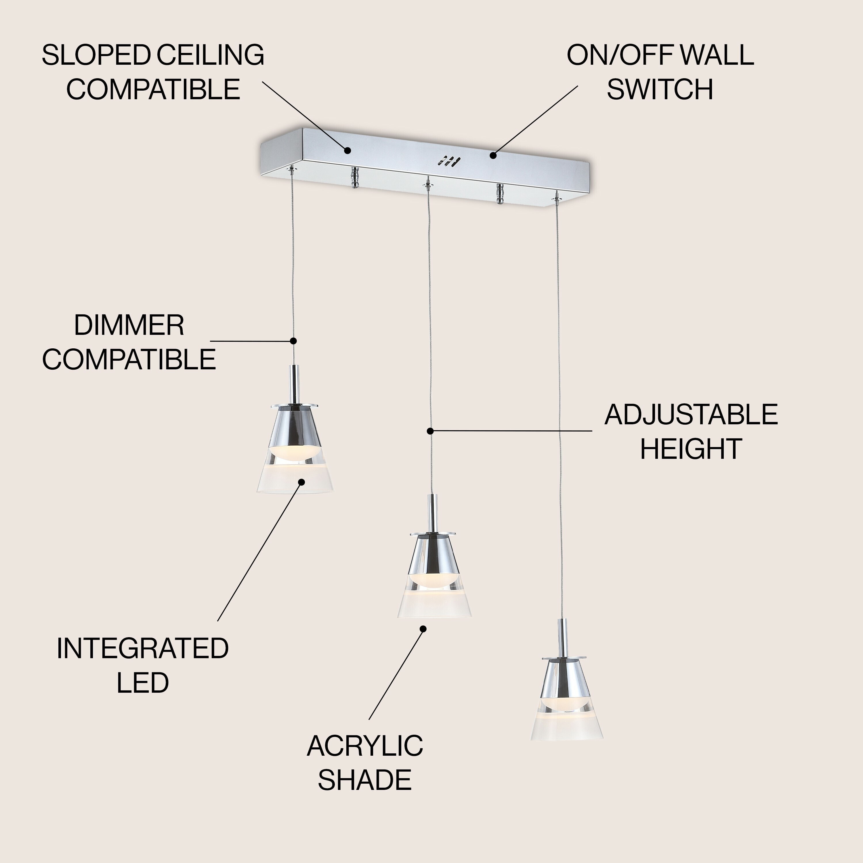 Alain 19.5" Chrome Glass LED Pendant Light