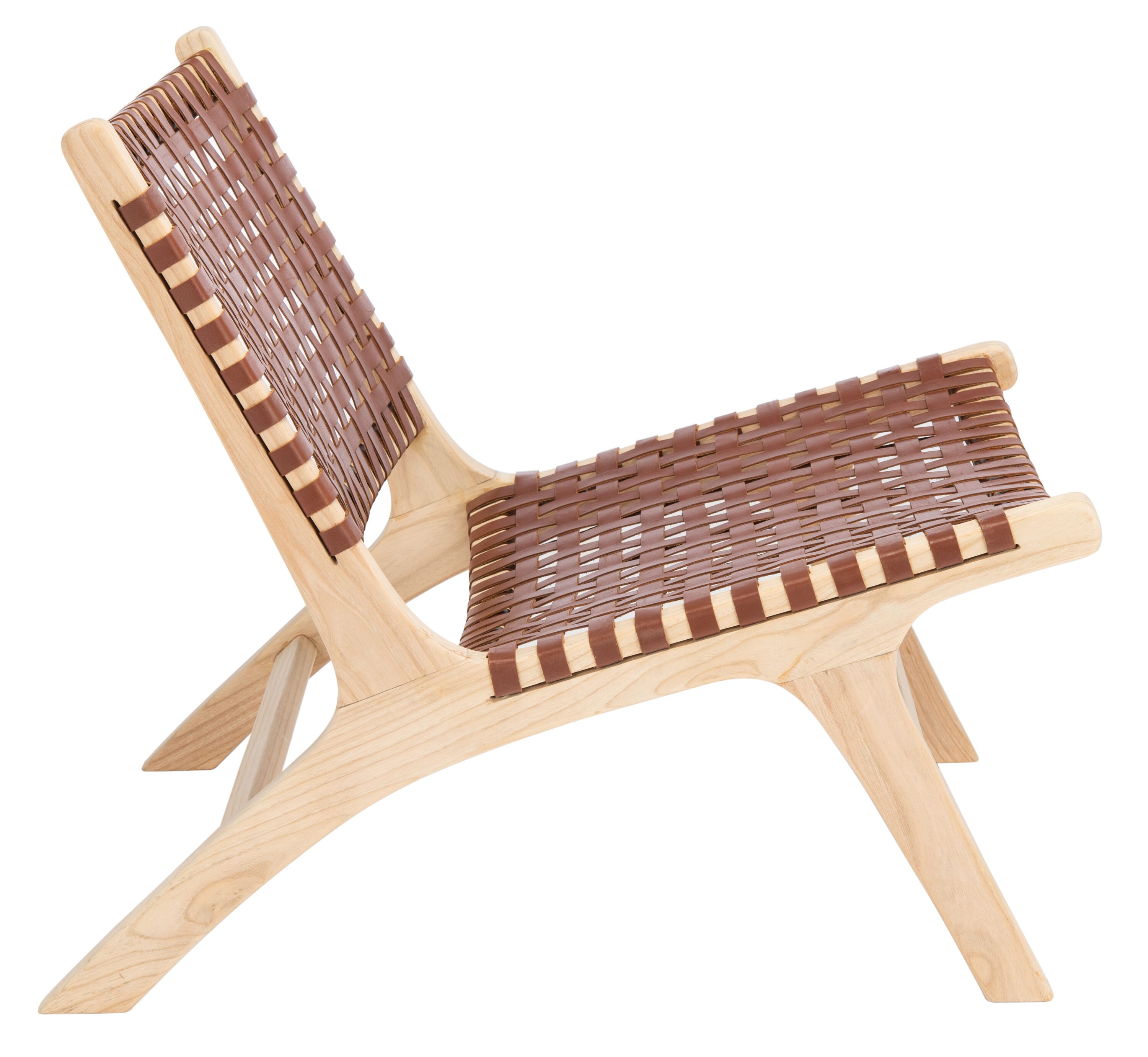 Luna Cognac Leather and Natural Wood Woven Accent Chair