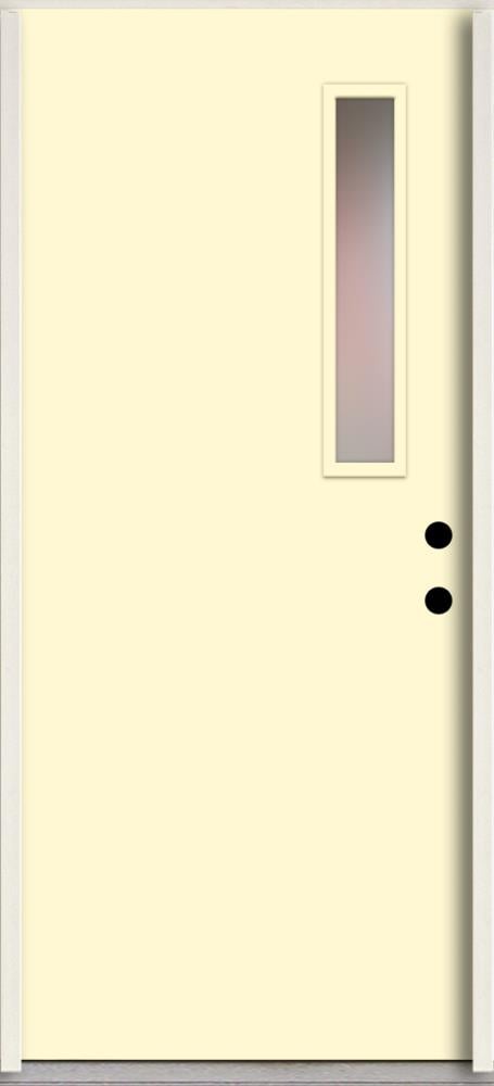 RELIABILT LO1063432 Spotlights 32-in x 80-in x 4-5/8-in Fiberglass 1/4 lite Left-hand inswing Bisque Paint Painted Prehung Front Door Insulating core