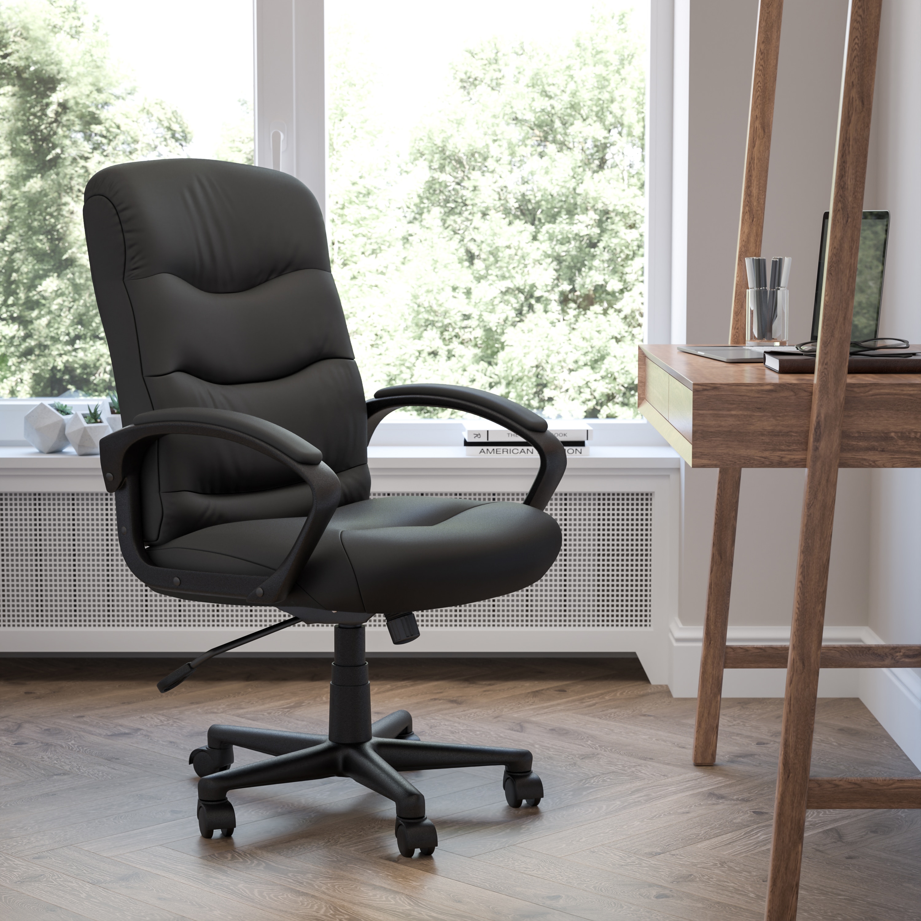 Ergonomic Black LeatherSoft Swivel Task Chair with Lumbar Support