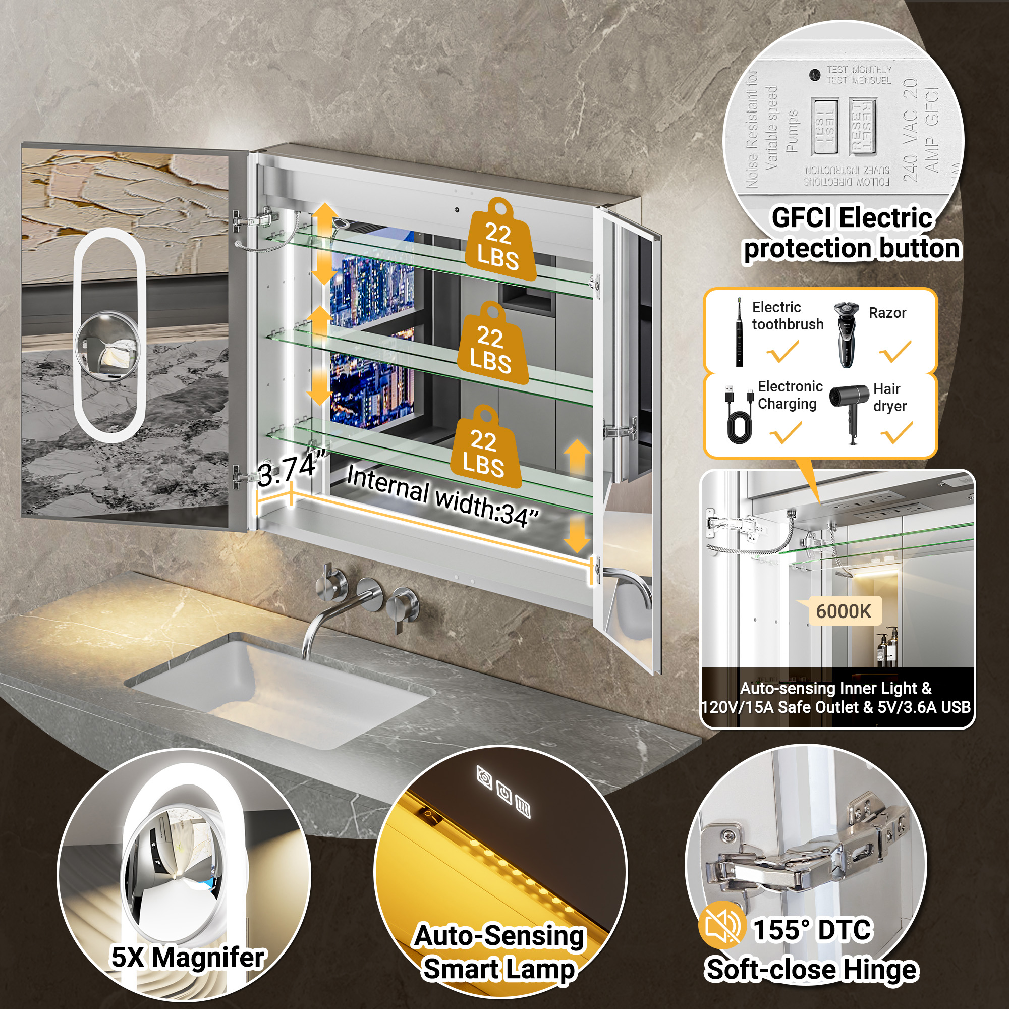 QueenFun WSMCALP3632 Bathroom-Medicine-Cabinets - View #2