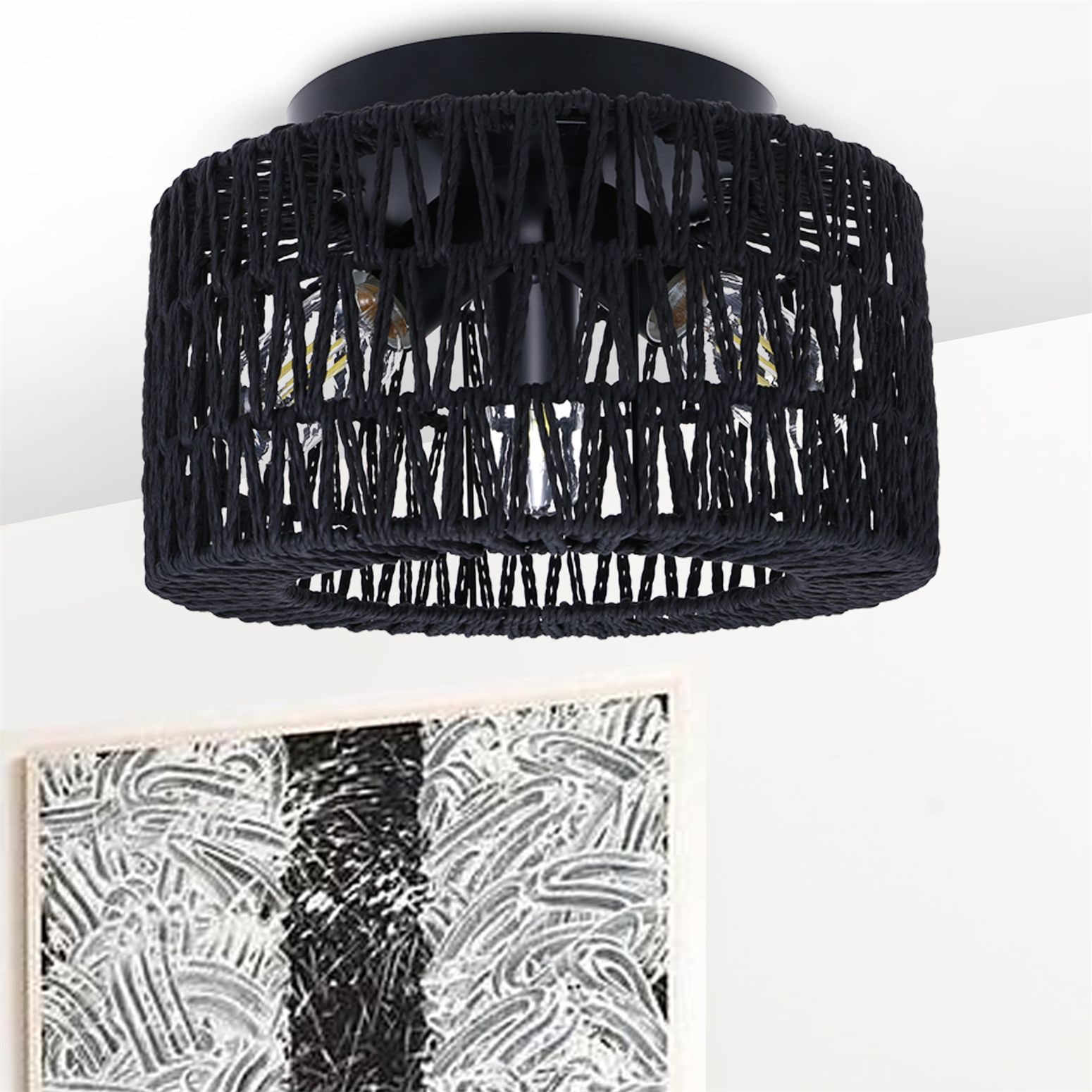 YANSUN L-SO103W60 3 -Light 11.8-in Protective shell Black Semi Flush Mount Light