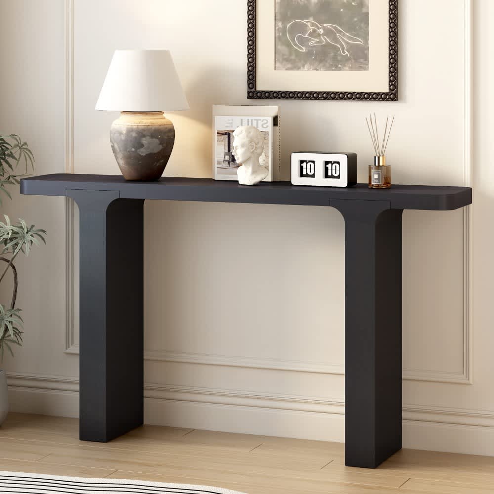 Coolbibila MAX-CONSOLE-BLACK Black Acacia Wood Console Table with MDF Top Modern Entryway Table for Living Room Hallway Decor