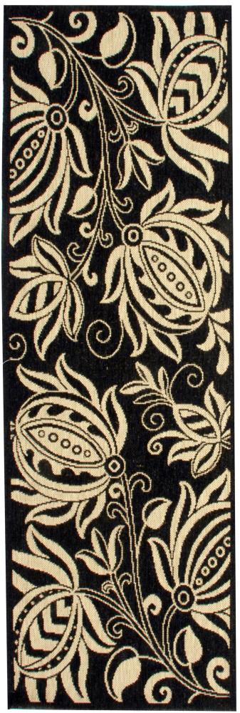 Safavieh CY2961-3908-27 Courtyard Blossums 2 x 7 (ft) Loomed Polypropylene Black/Sand Rectangular Indoor/Outdoor Floral/Botanical Coastal Runner rug