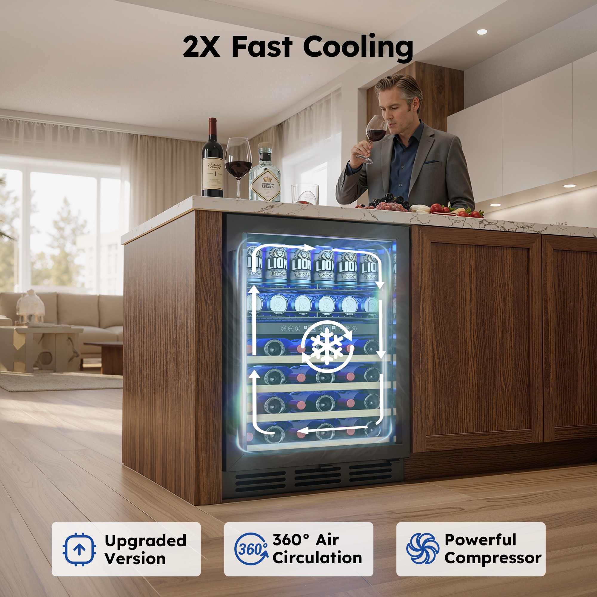 SIMZLIFE  24Inch 93 Can Dual Zone Freestanding/Built-in Beverage Refrigerator 4.8 Cu.ft Mini Fridge Cooler in Black with Reversible Door/Adjustable Shelves Sansujyuku sansujyuku.com