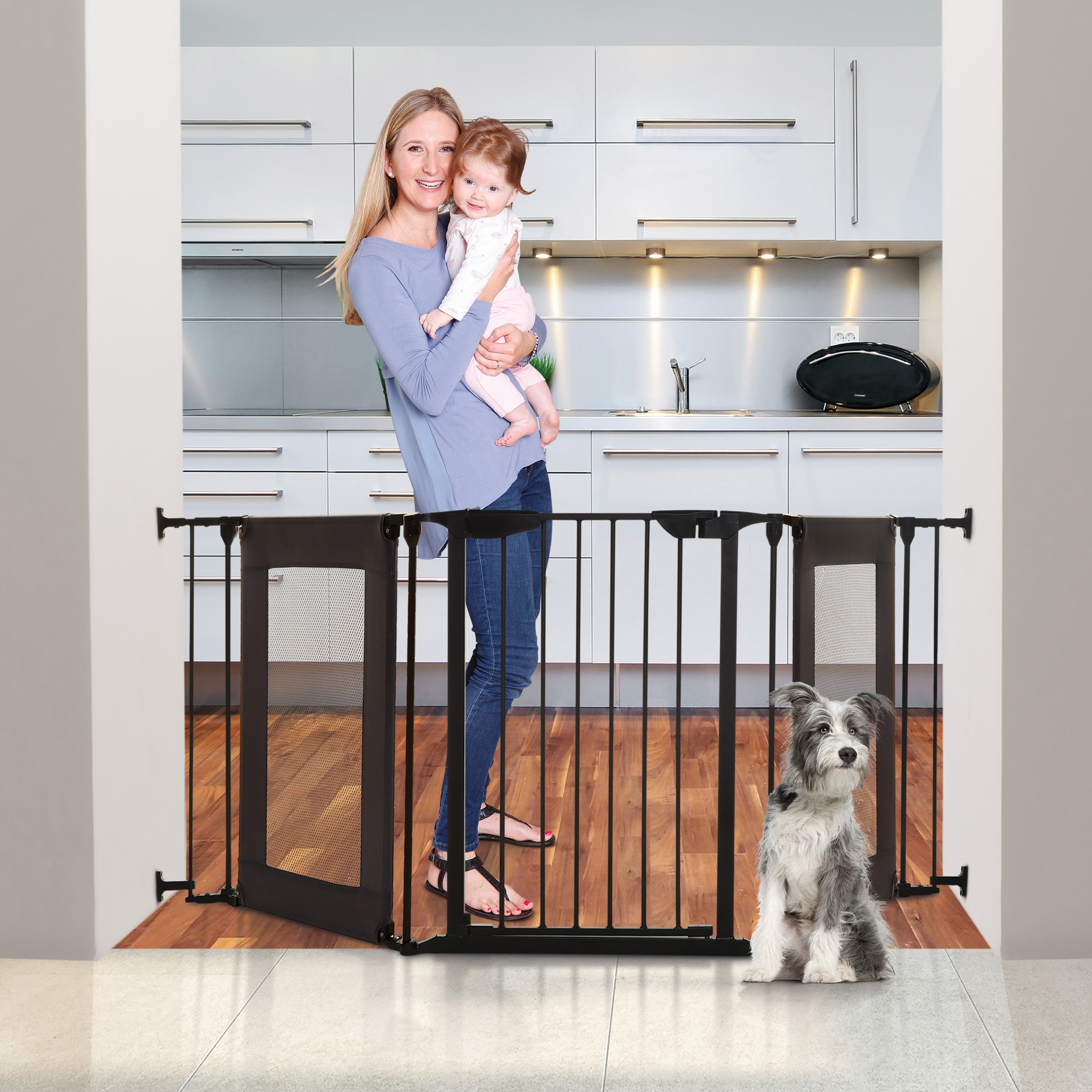 Dreambaby Denver 79-in x 29-in Hardware Mounted Black Metal Safety Gate ...