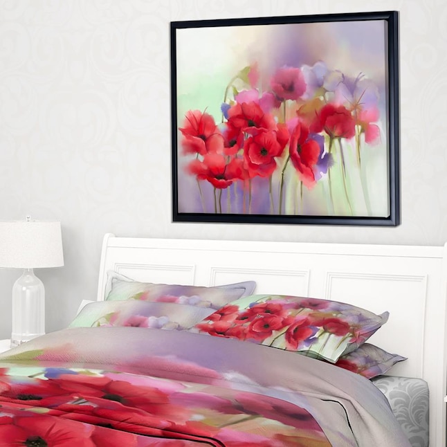 Designart Watercolor Red Poppy Flowers Painting- Large Floral Framed ...