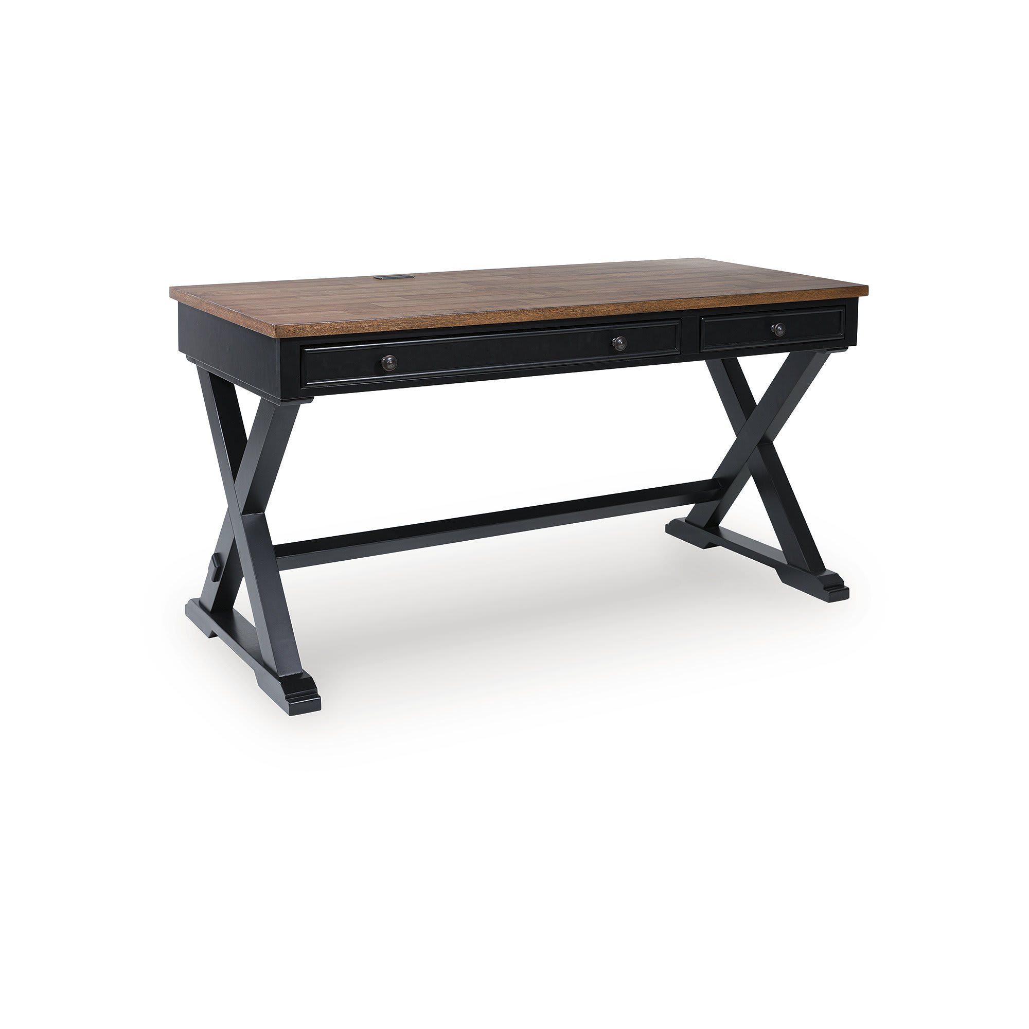 Signature Design by Ashley Wildenauer 60 Inch Brown and Black Home Office Desk with Butcher Block Top and Keyboard Tray