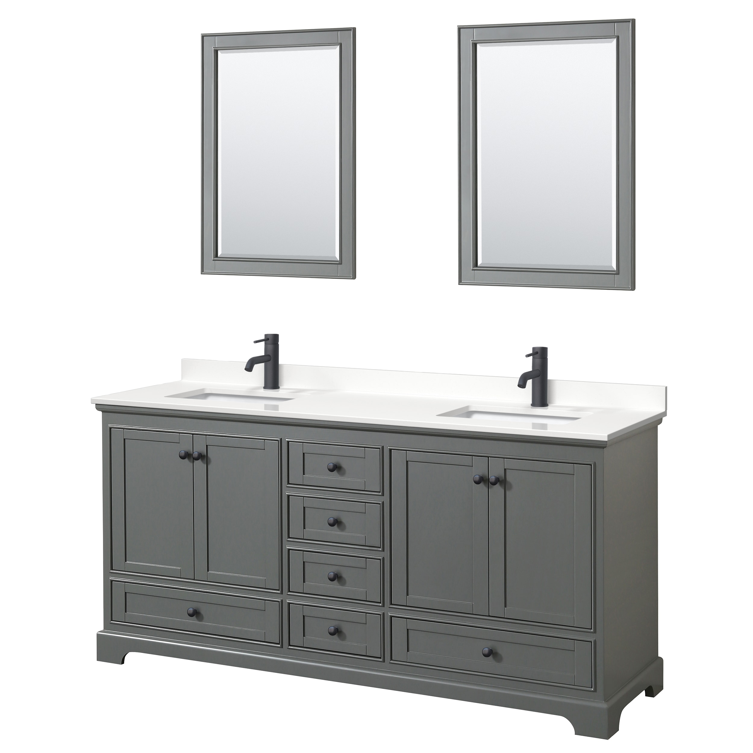 Wyndham Collection WCS202072DGBWQUNSM24 Deborah 72-in Dark Gray Undermount Double Sink Bathroom Vanity with White Quartz Top (Mirror Included)