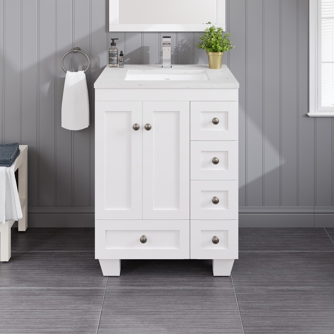 Eviva EVVN69-24WH-Q Acclaim 24-in White Undermount Single Sink Bathroom Vanity with White Quartz Top