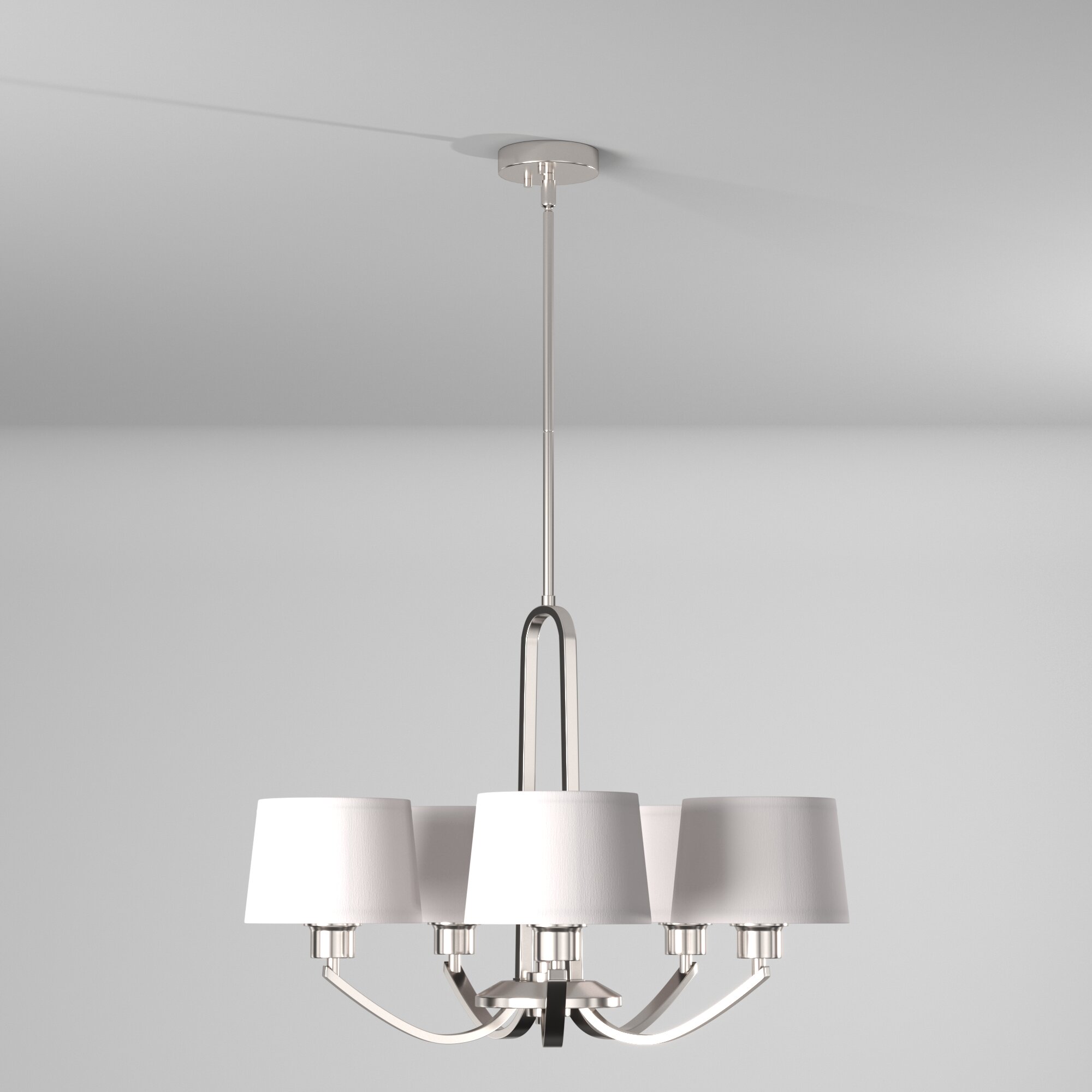 Satin Platinum 5-Light Drum Chandelier with White Fabric Shade