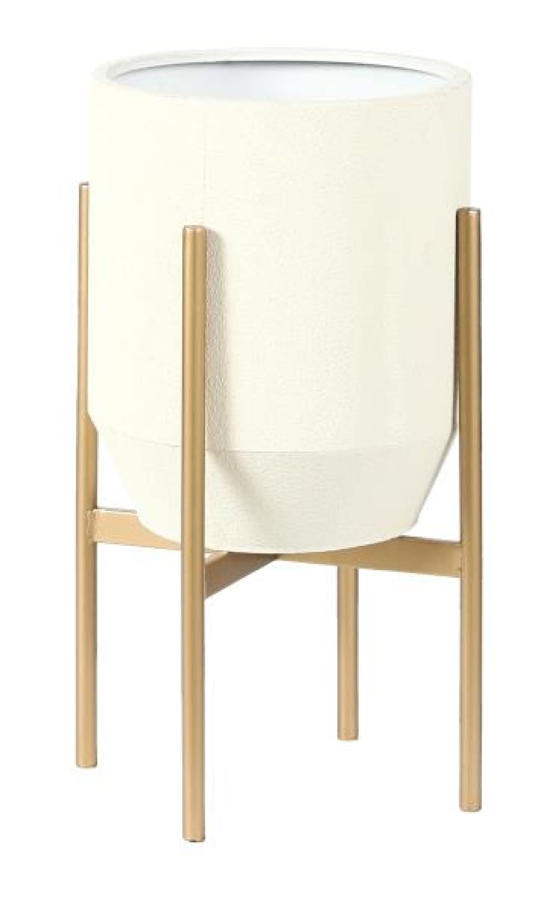 Set of 2 Gray and Off White Metal Planters with Gold Stand