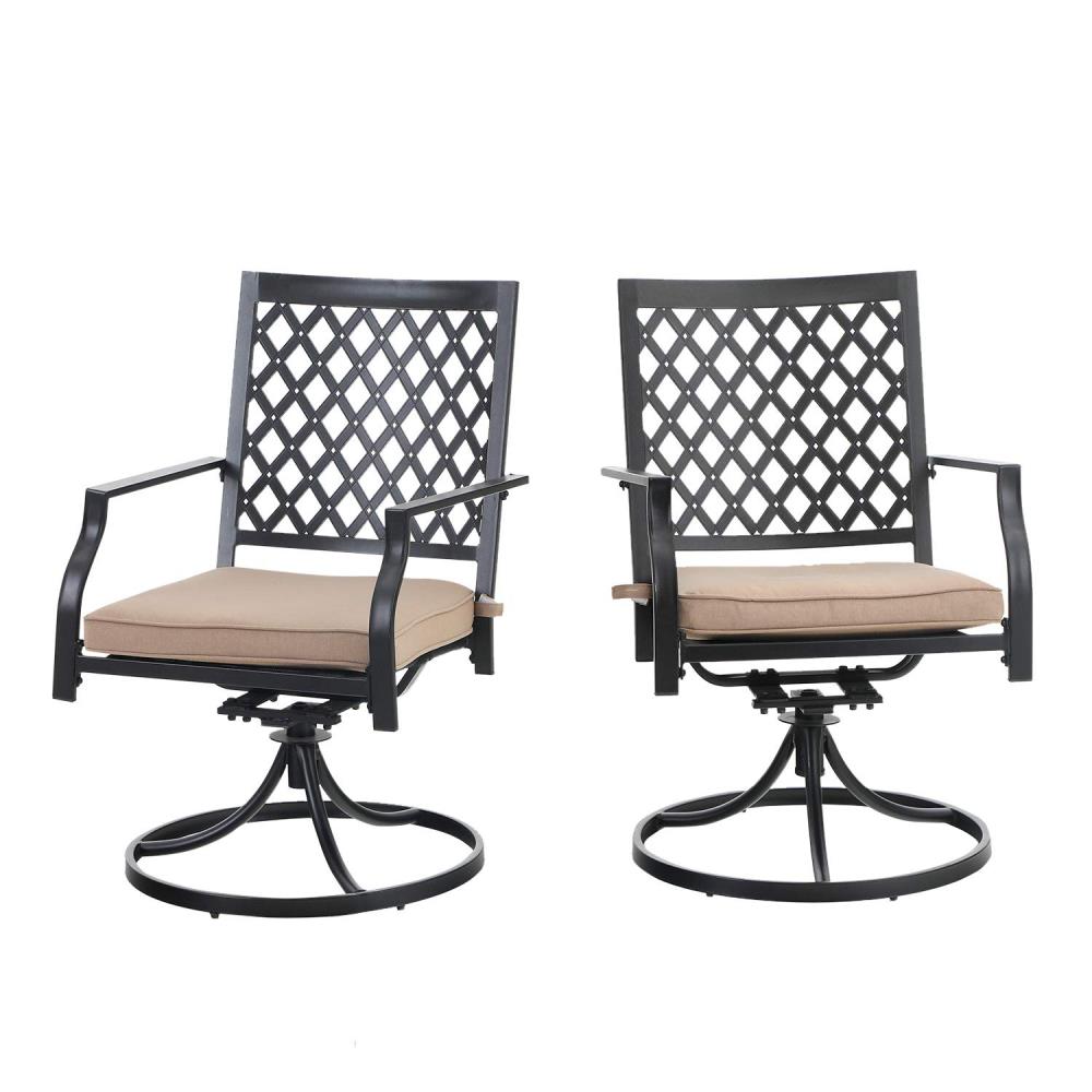 PHI VILLA E02GF0401-049-01 2 Black Steel Frame Swivel Bar Stool Chair with Brown Solid Seat